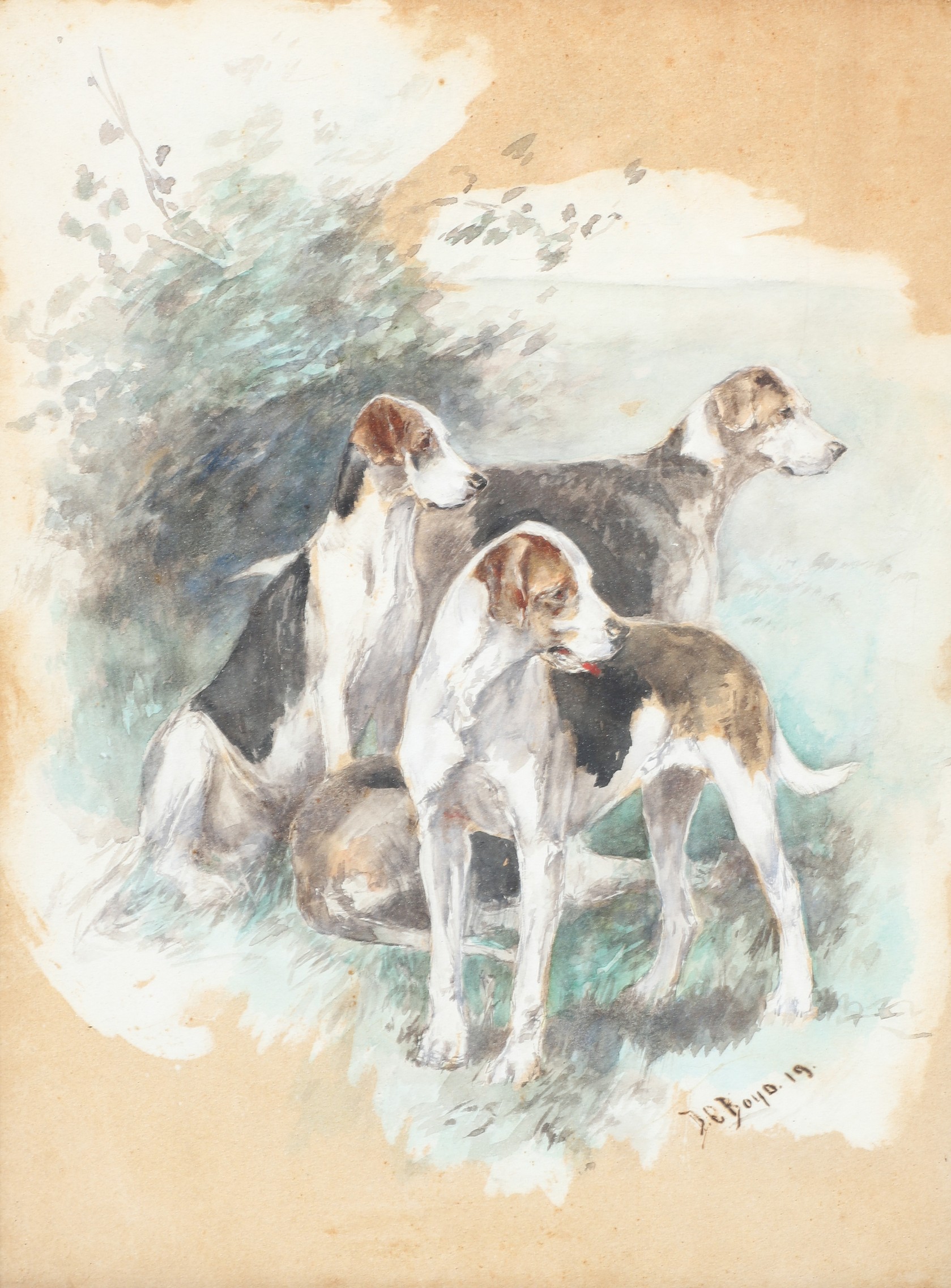 D C Boyd watercolor of hunting dogs,