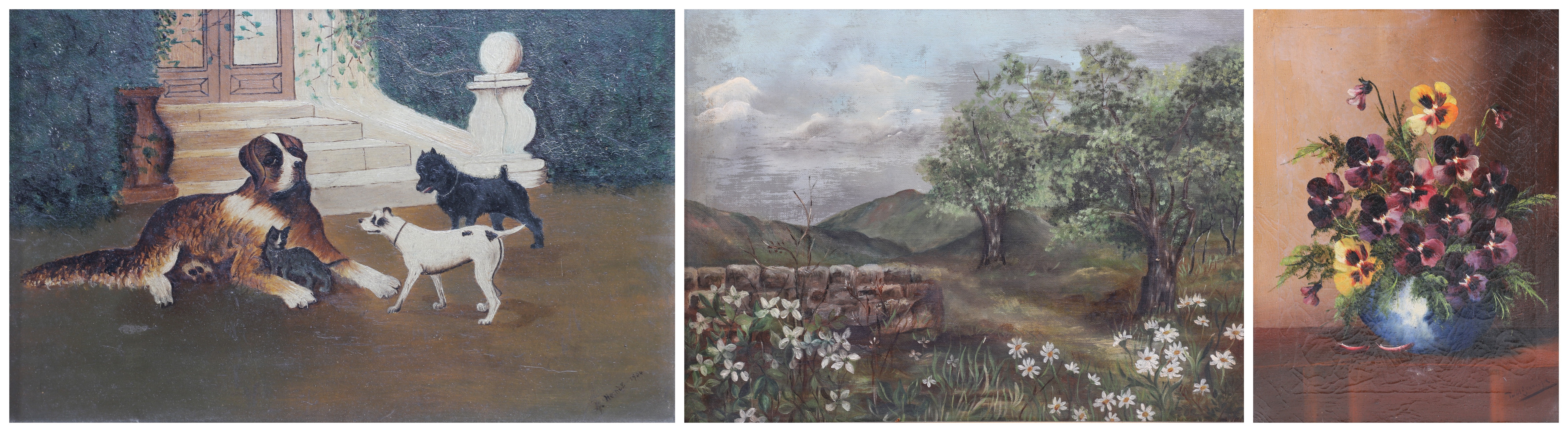 (3) Antique oil paintings, landscape
