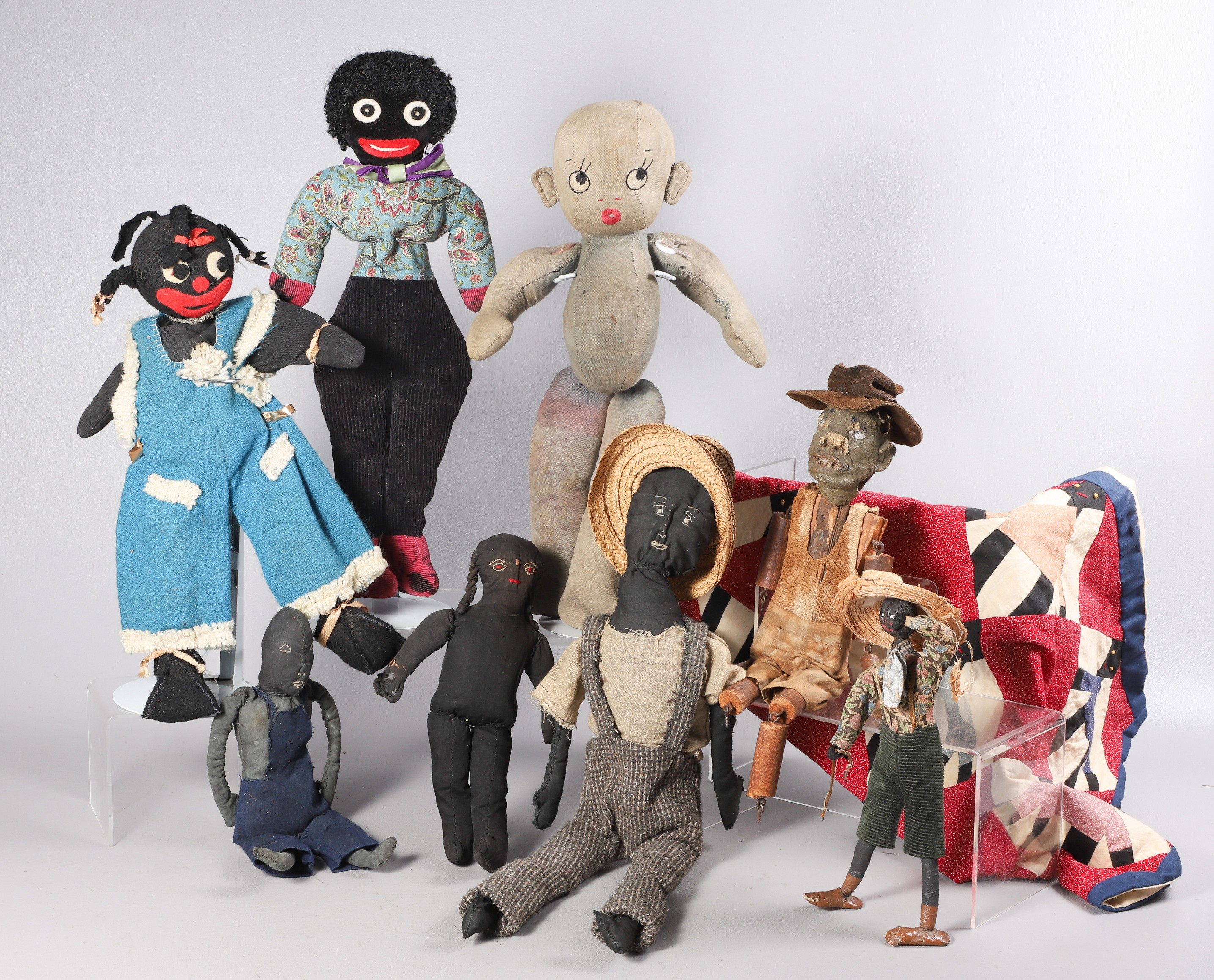 (8) Antique Black Americana rag dolls,