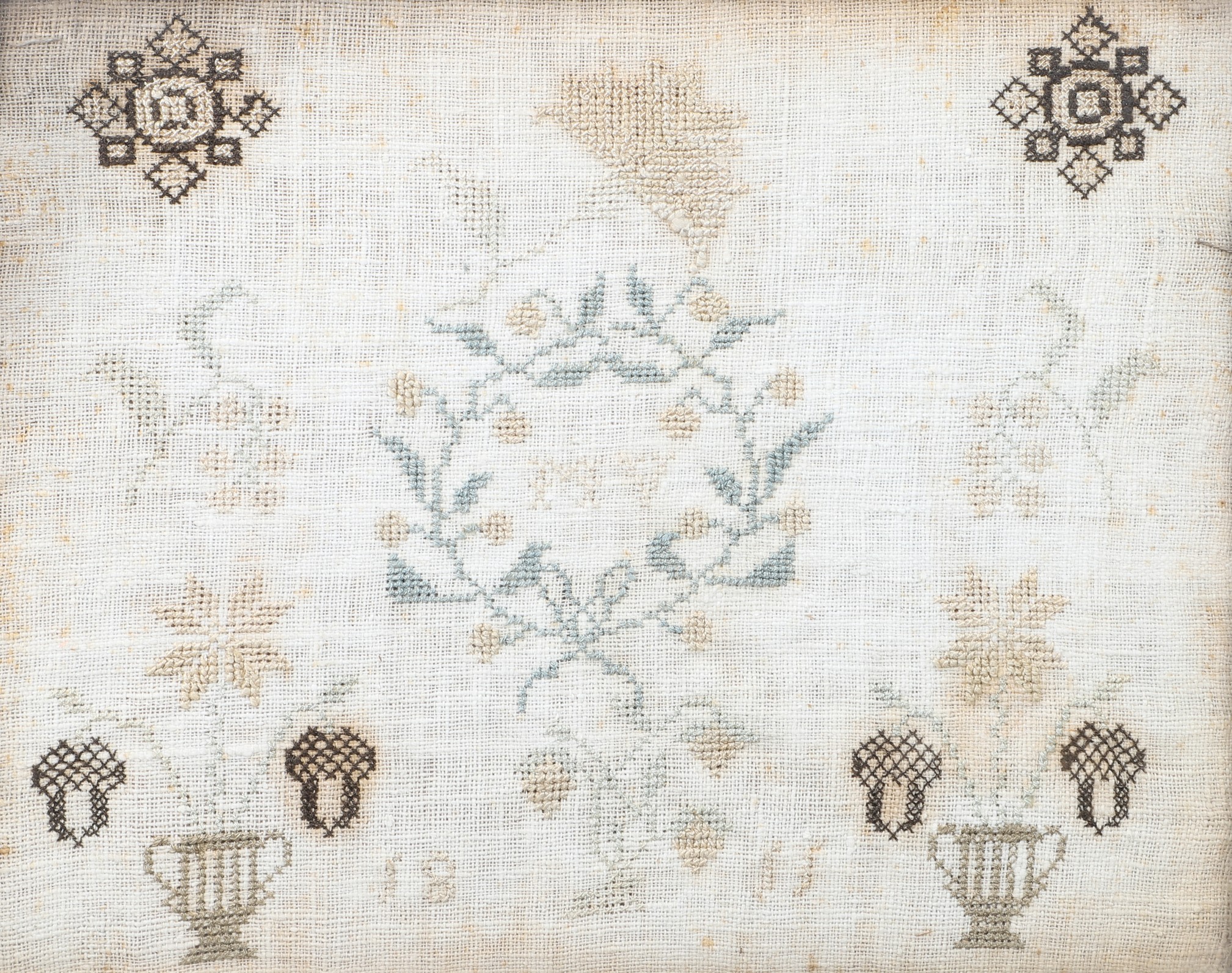 1811 framed needlework panel, depicting