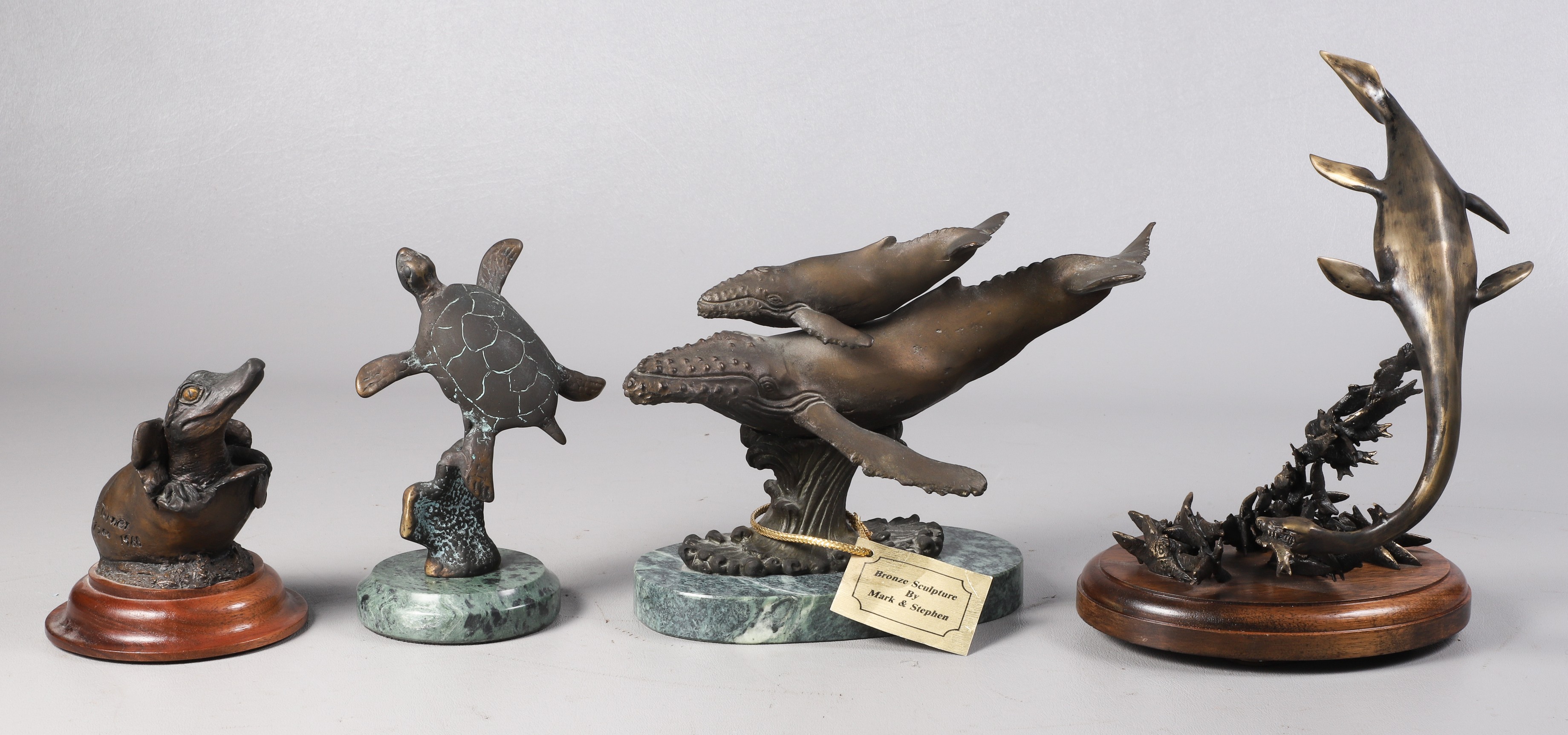 (4) Sea creature bronze sculptures,