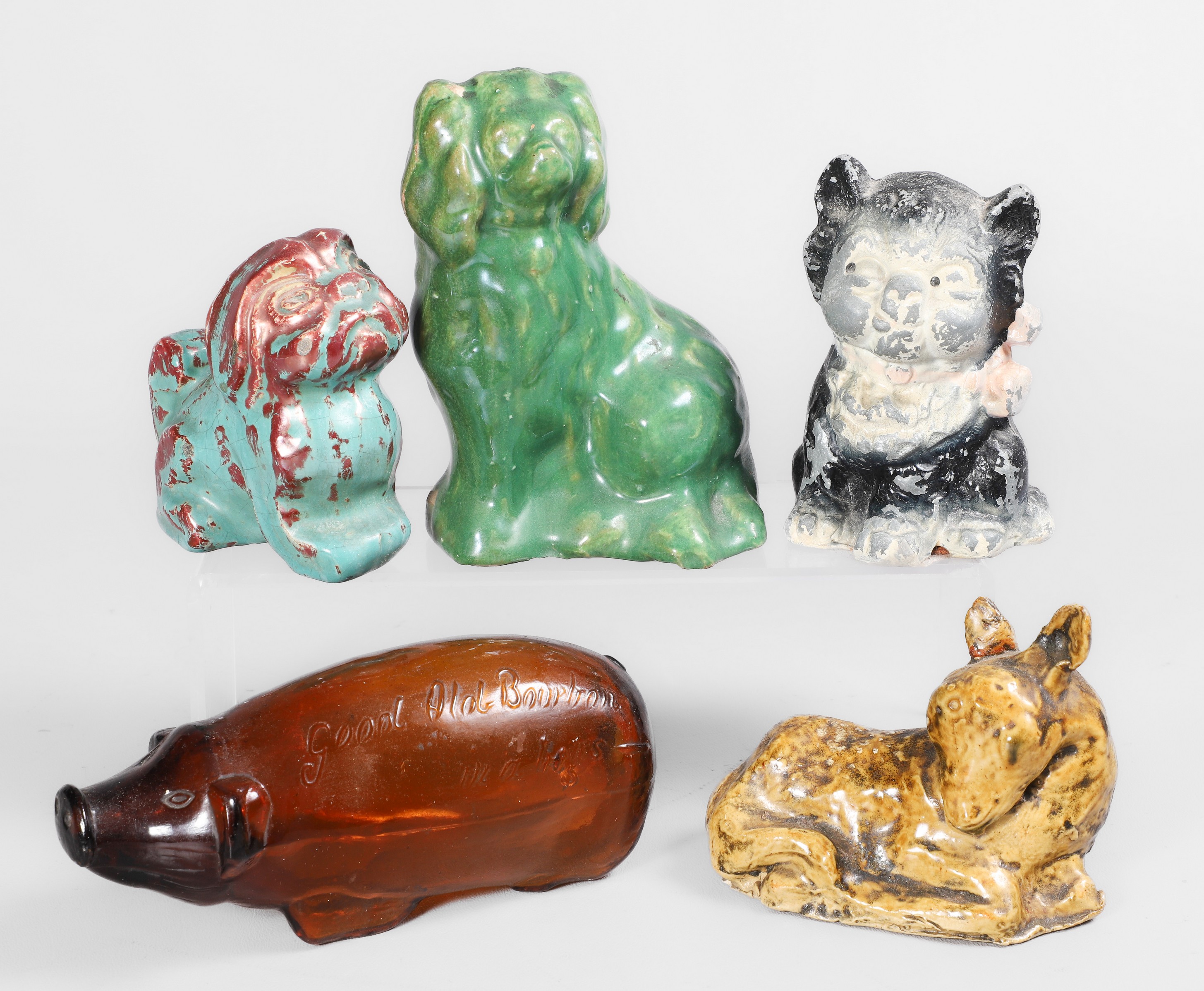 (5) Animal figurines, c/o green glazed