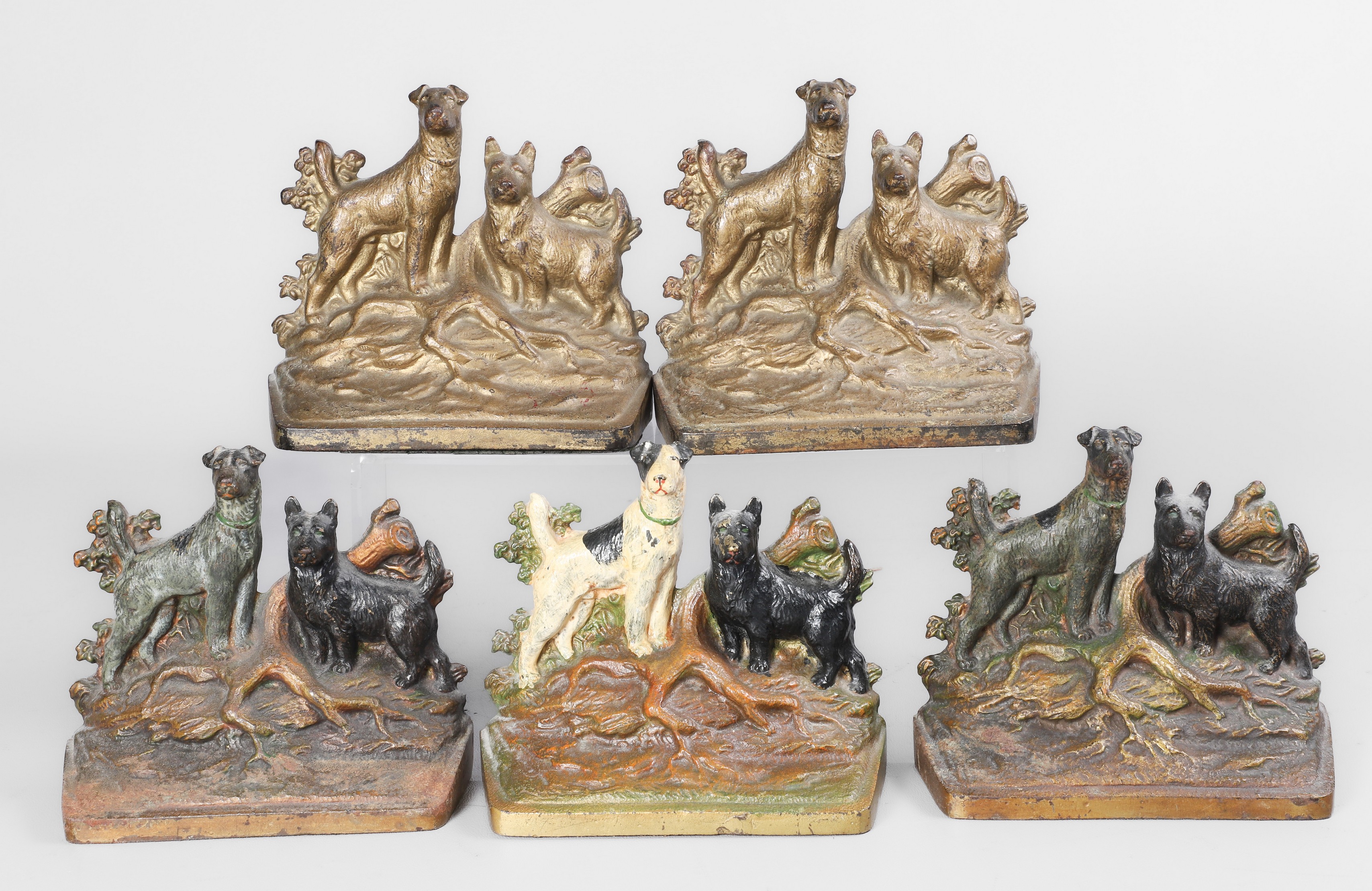 (5) Hubley cast iron bookends, Fox terrier