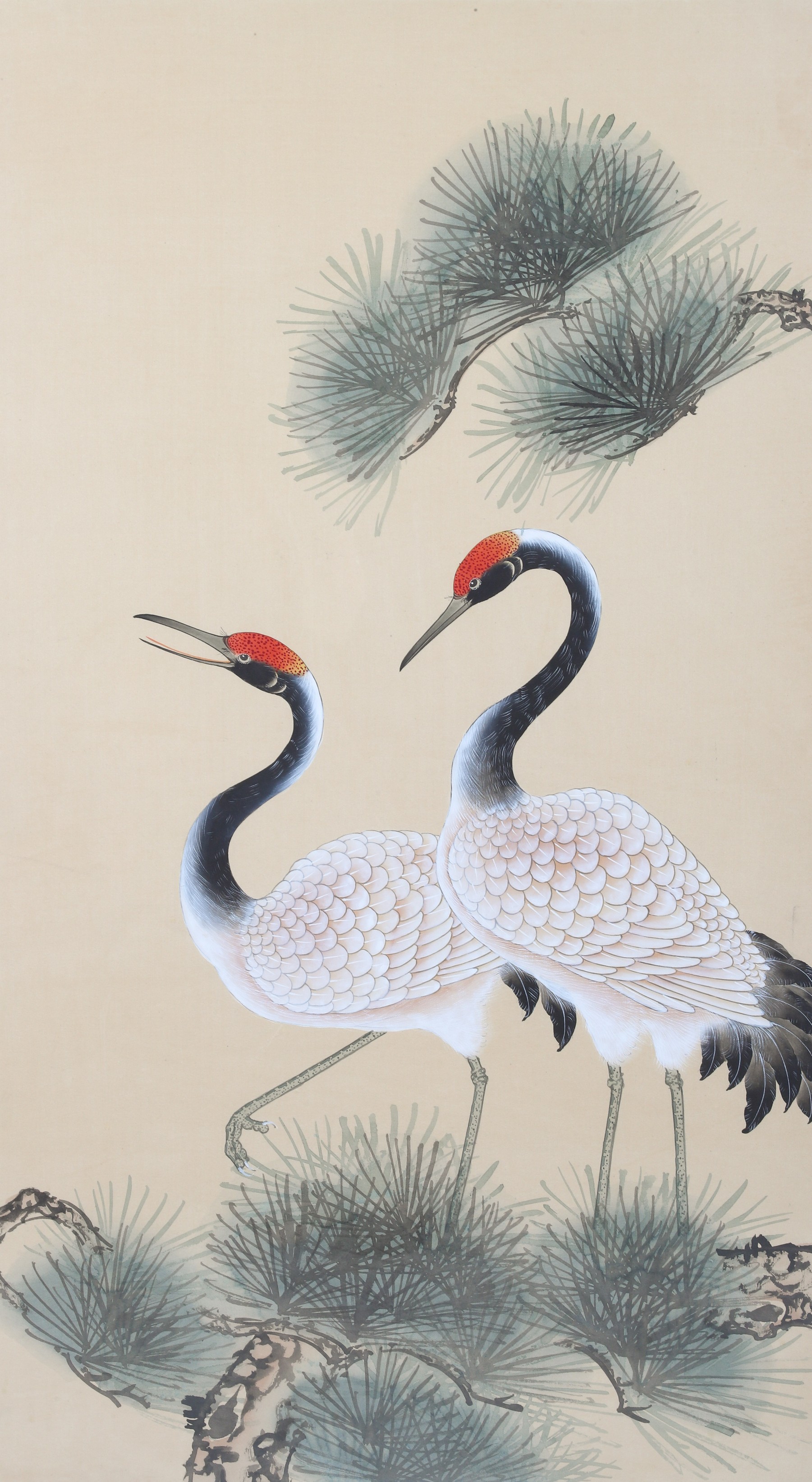 Chinese watercolor on silk, cranes