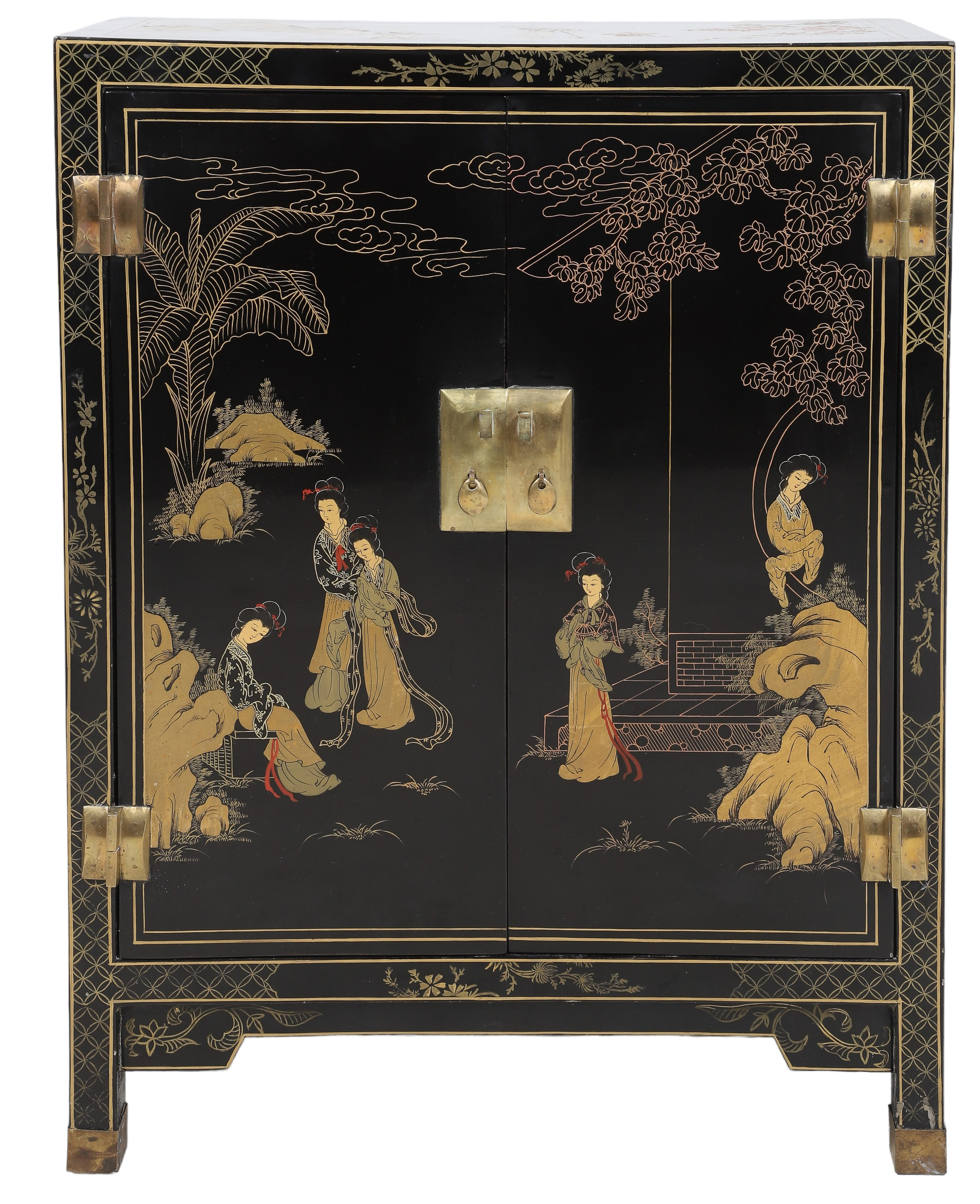 Chinoiserie paint decorated lacquered