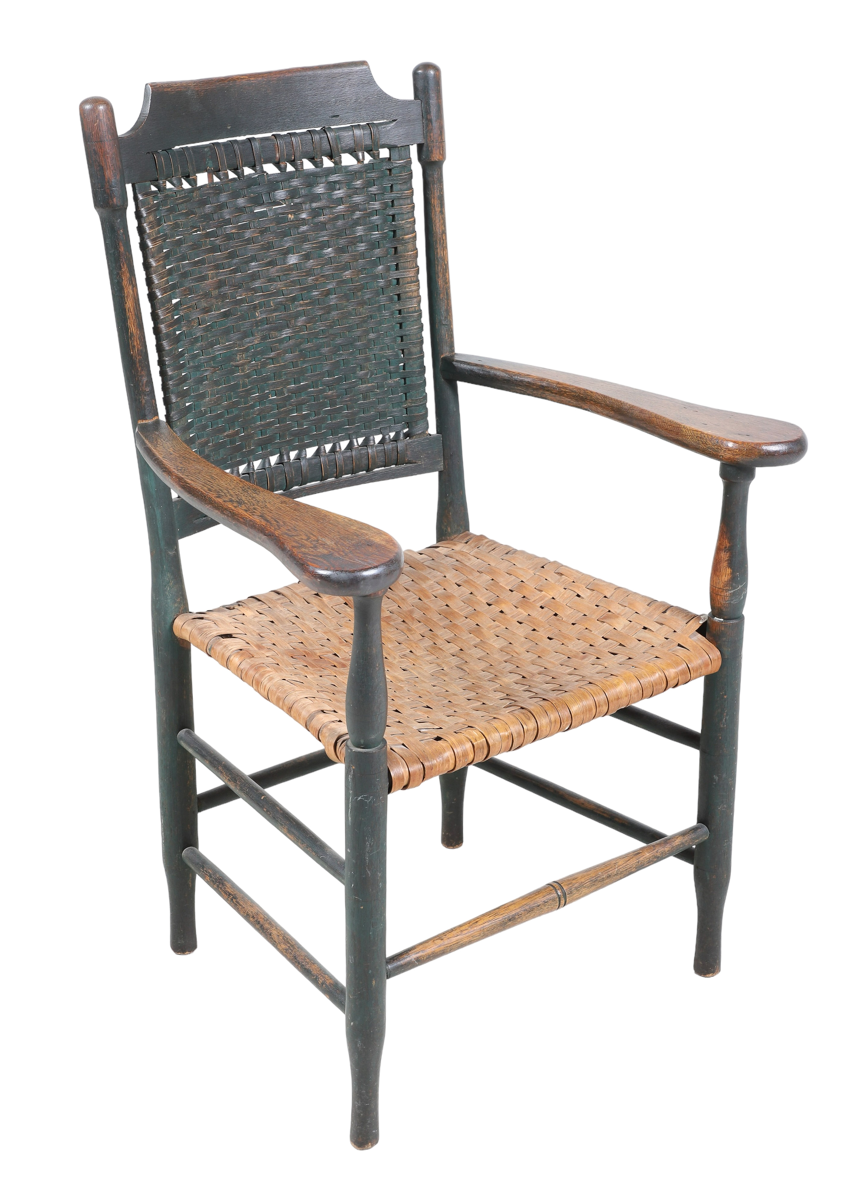 Oak painted woven seat open armchair  2e18b8