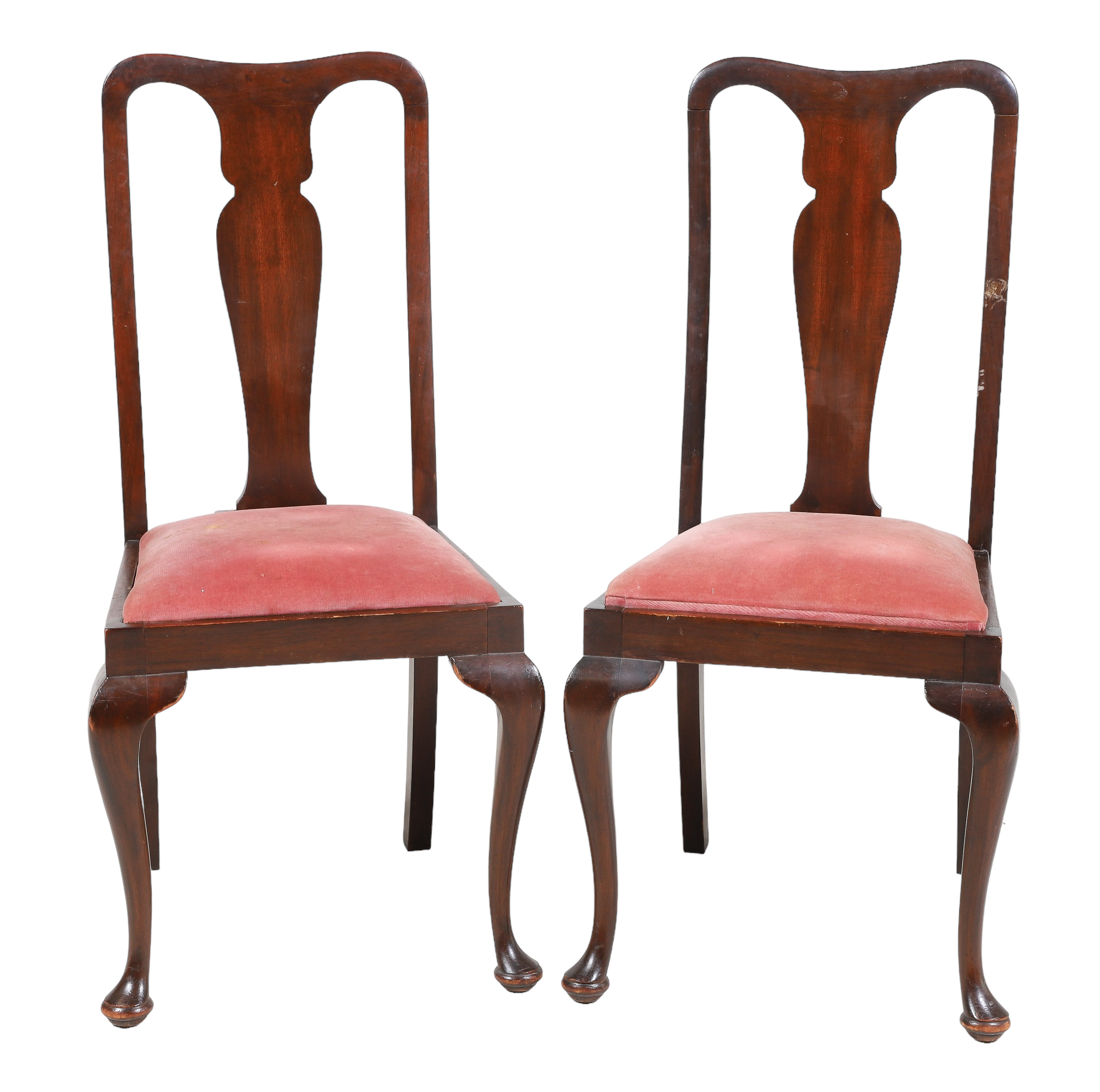 (2) Queen Anne style carved mahogany