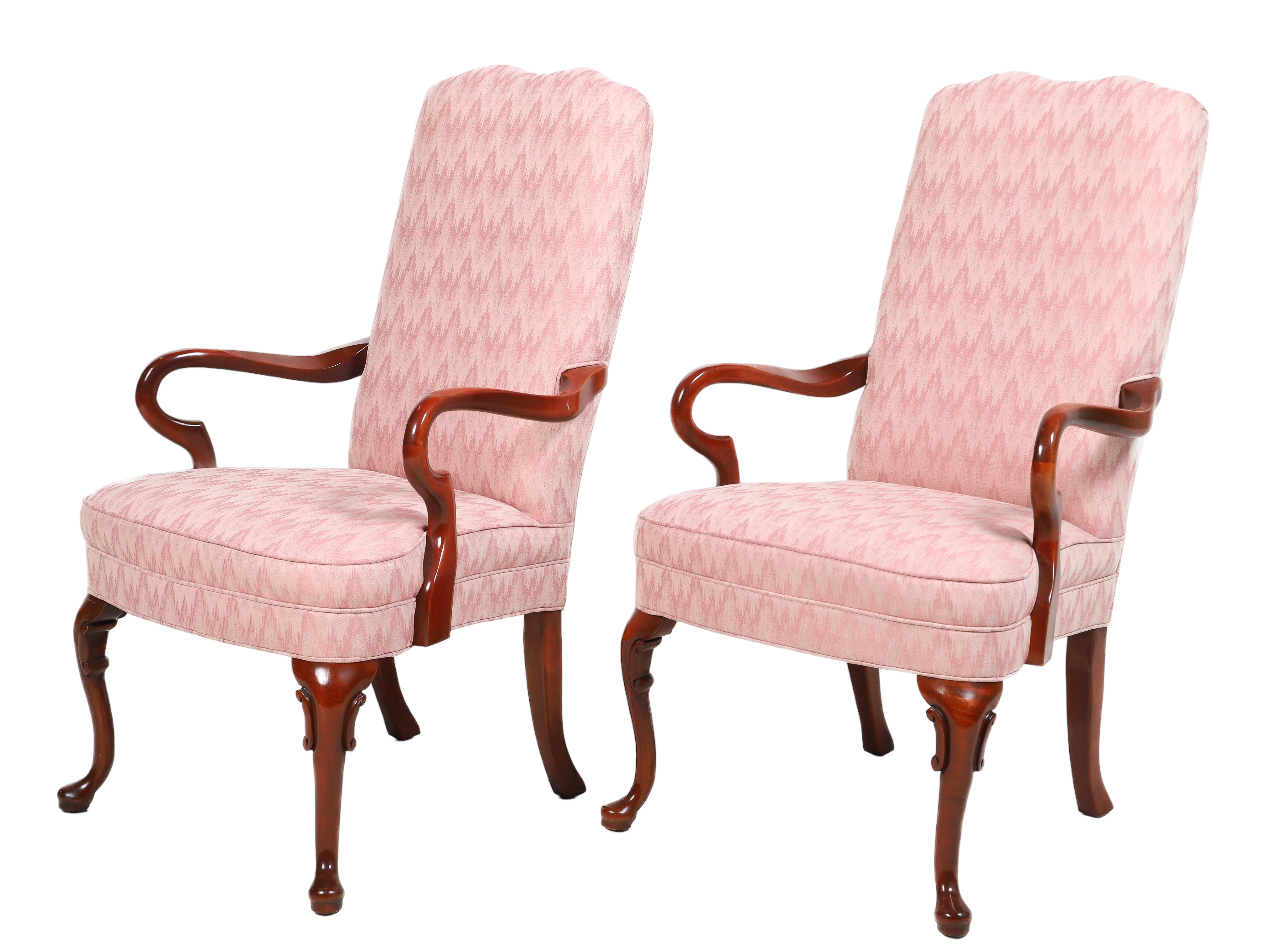 Pair Queen Anne style upholstered