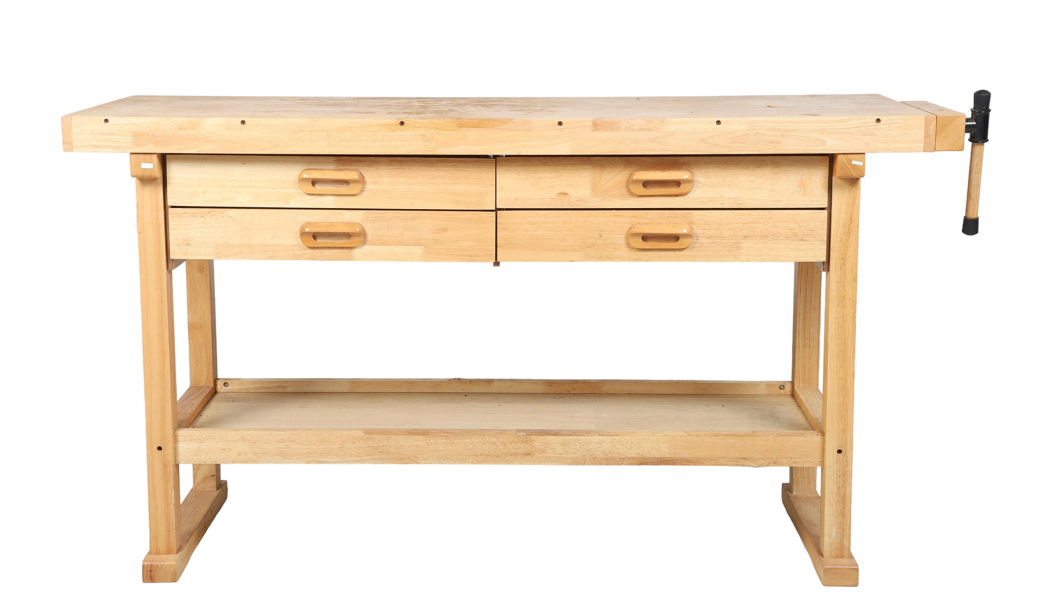 Pine 2-tier work table, 4 drawers,