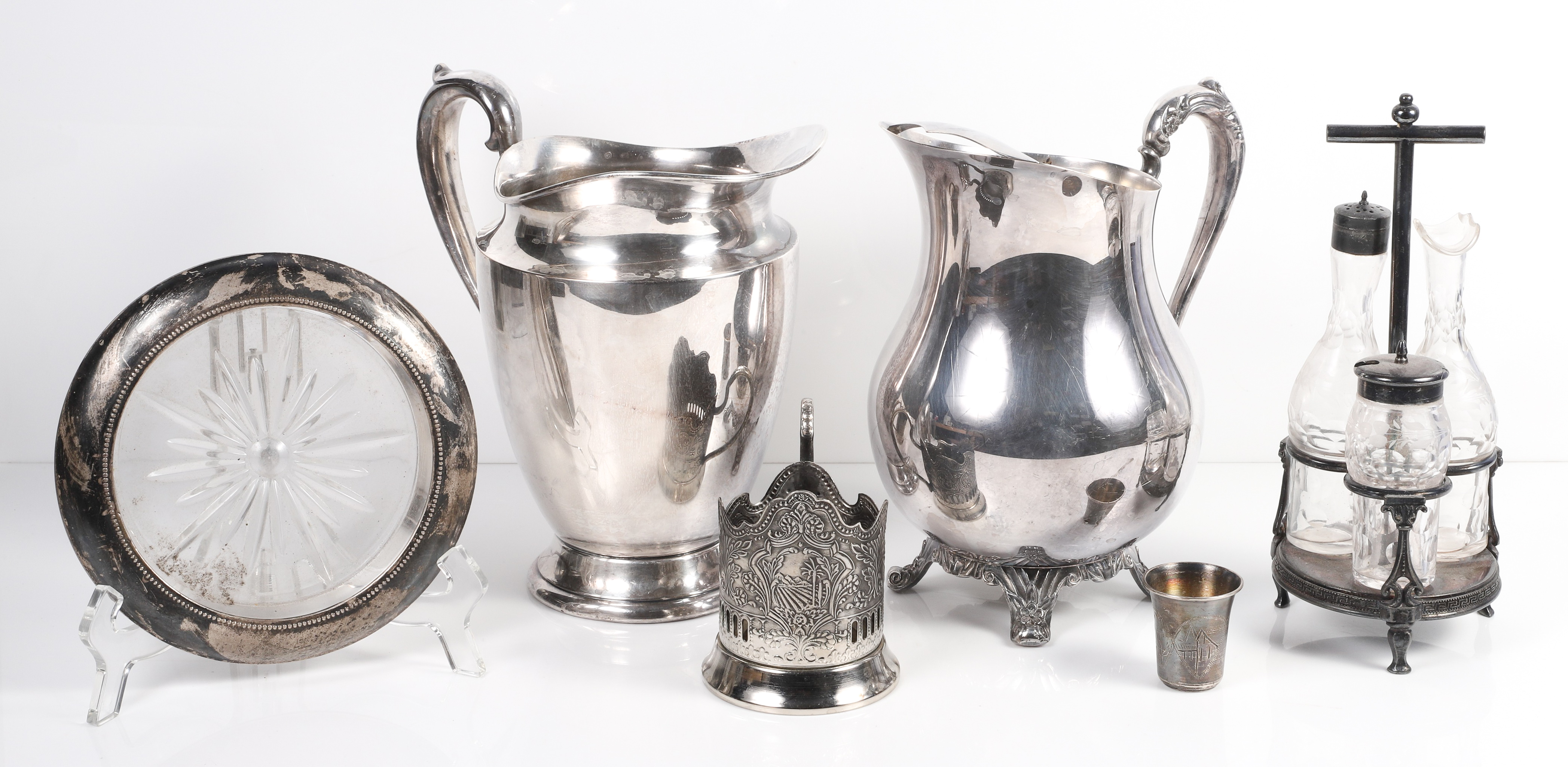 (6) Pcs silver plate, c/o unmarked