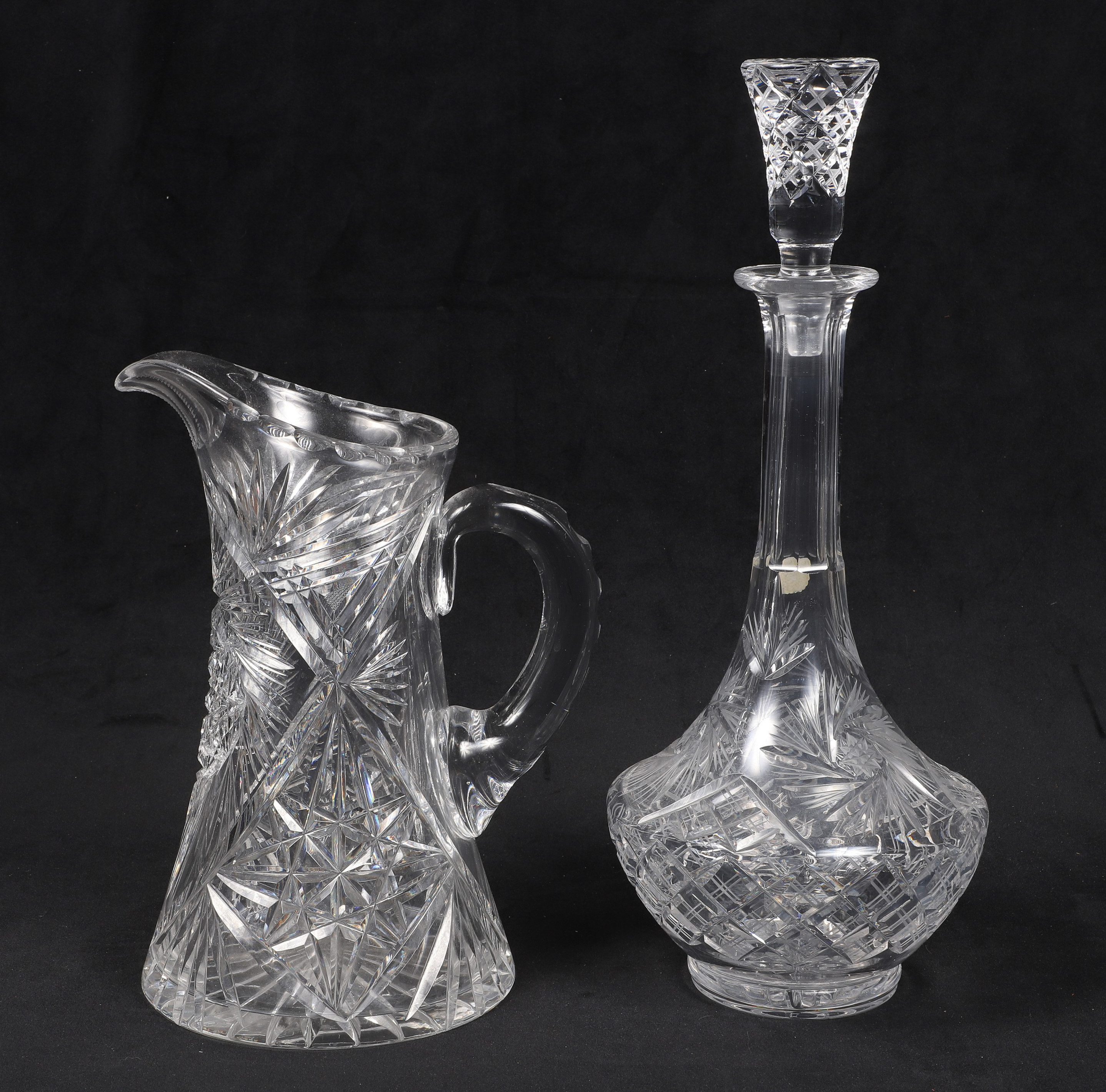  2 Pcs cut glass c o pitcher 2e1913