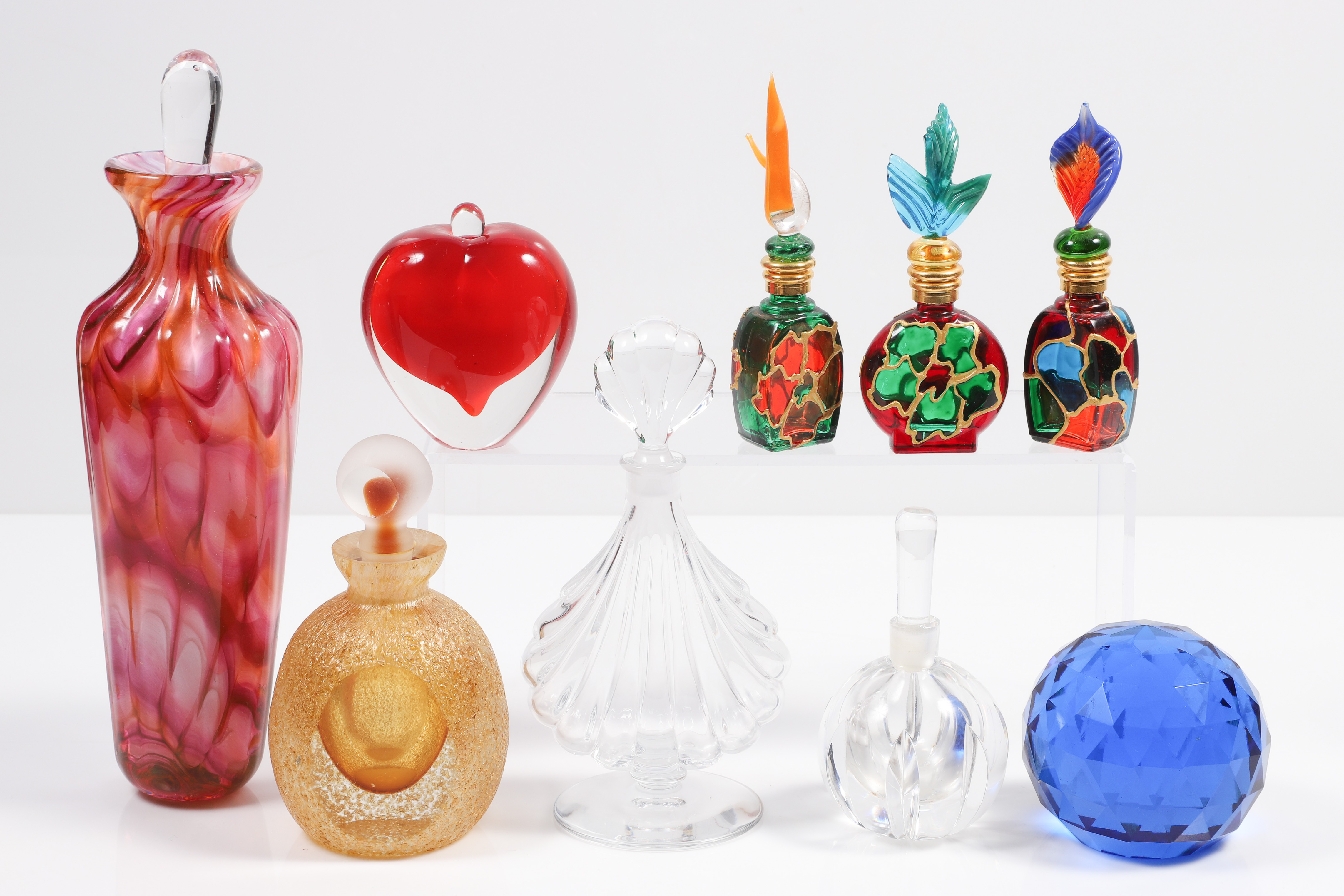 (8) Glass scent bottles and weight