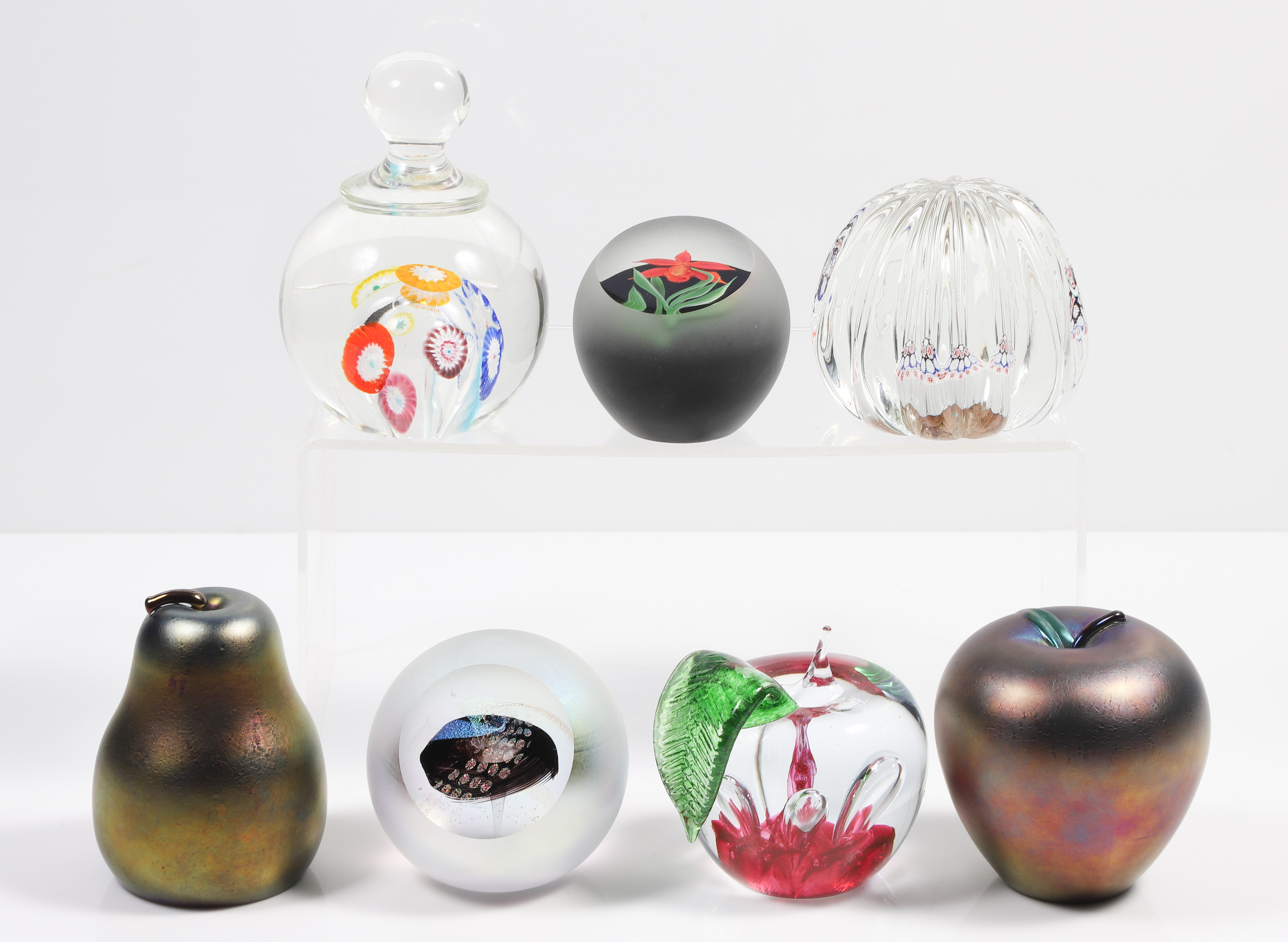 (7) Art glass paperweights to include