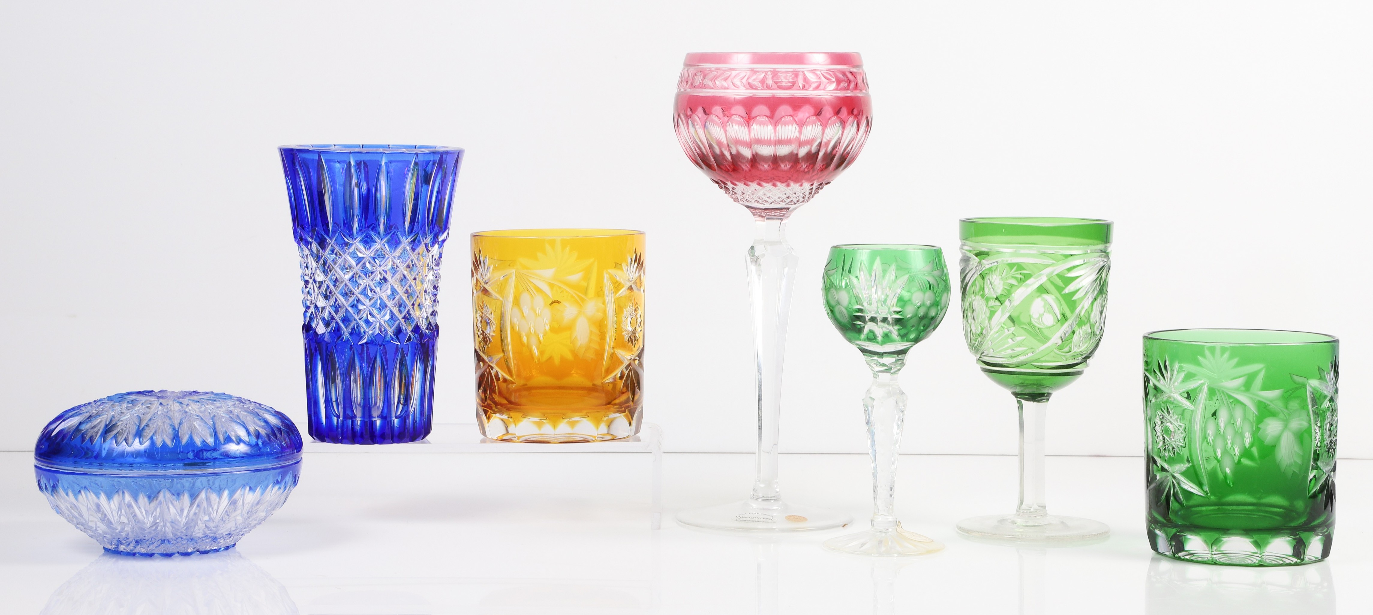 (7) Pcs color cut to clear glassware,