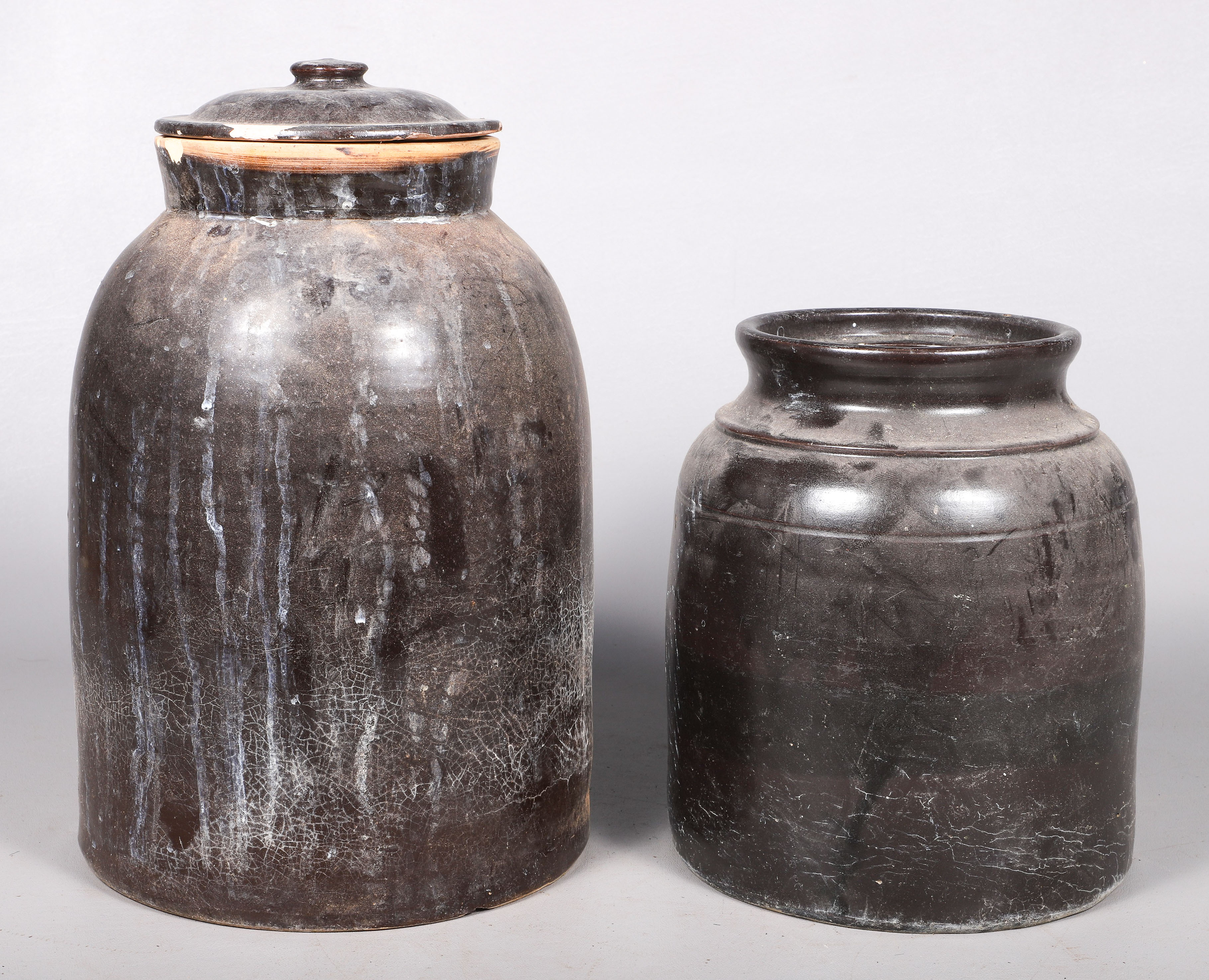 (2) Redware jar and covered jar,