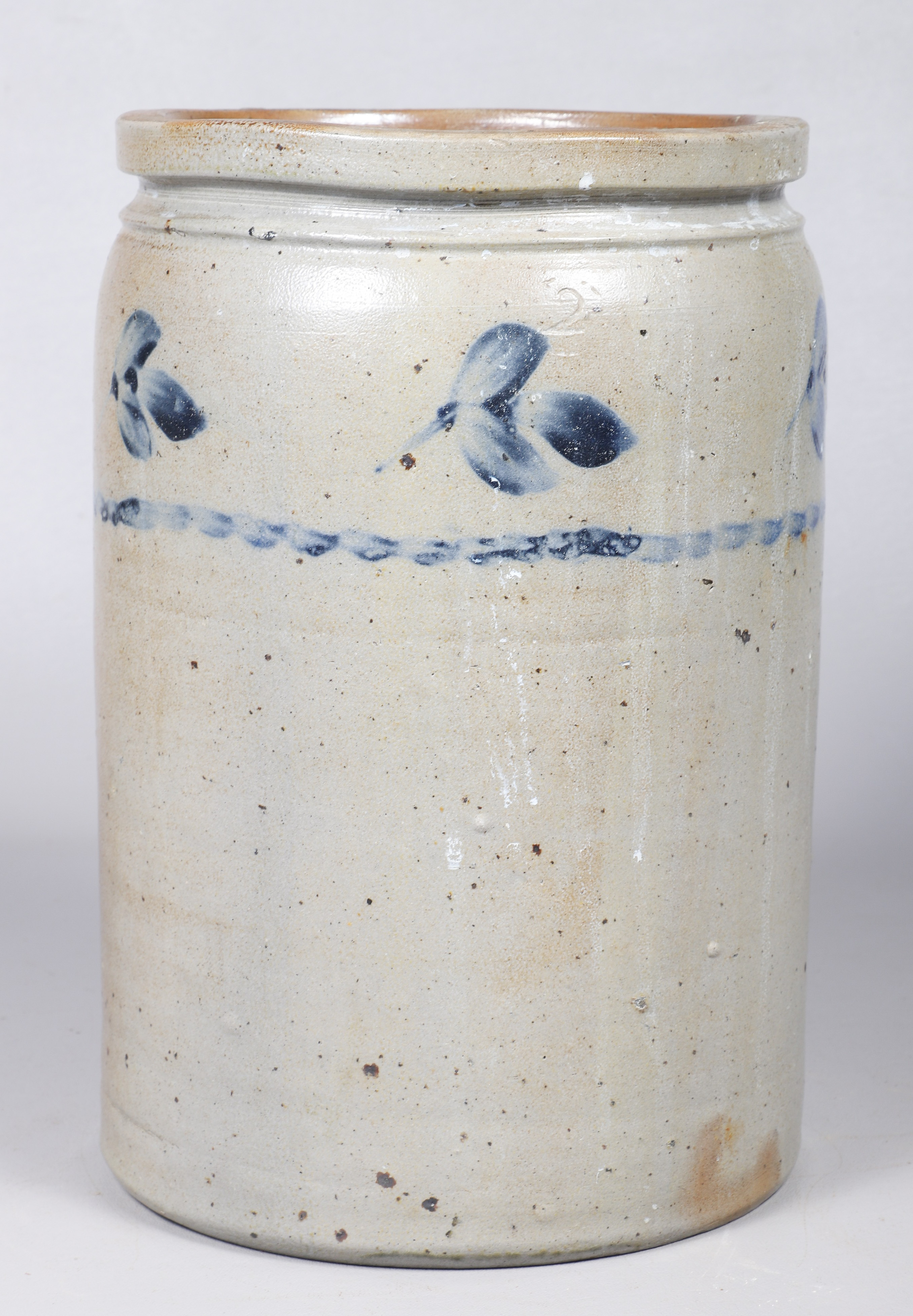 Large blue decorated stoneware jar,