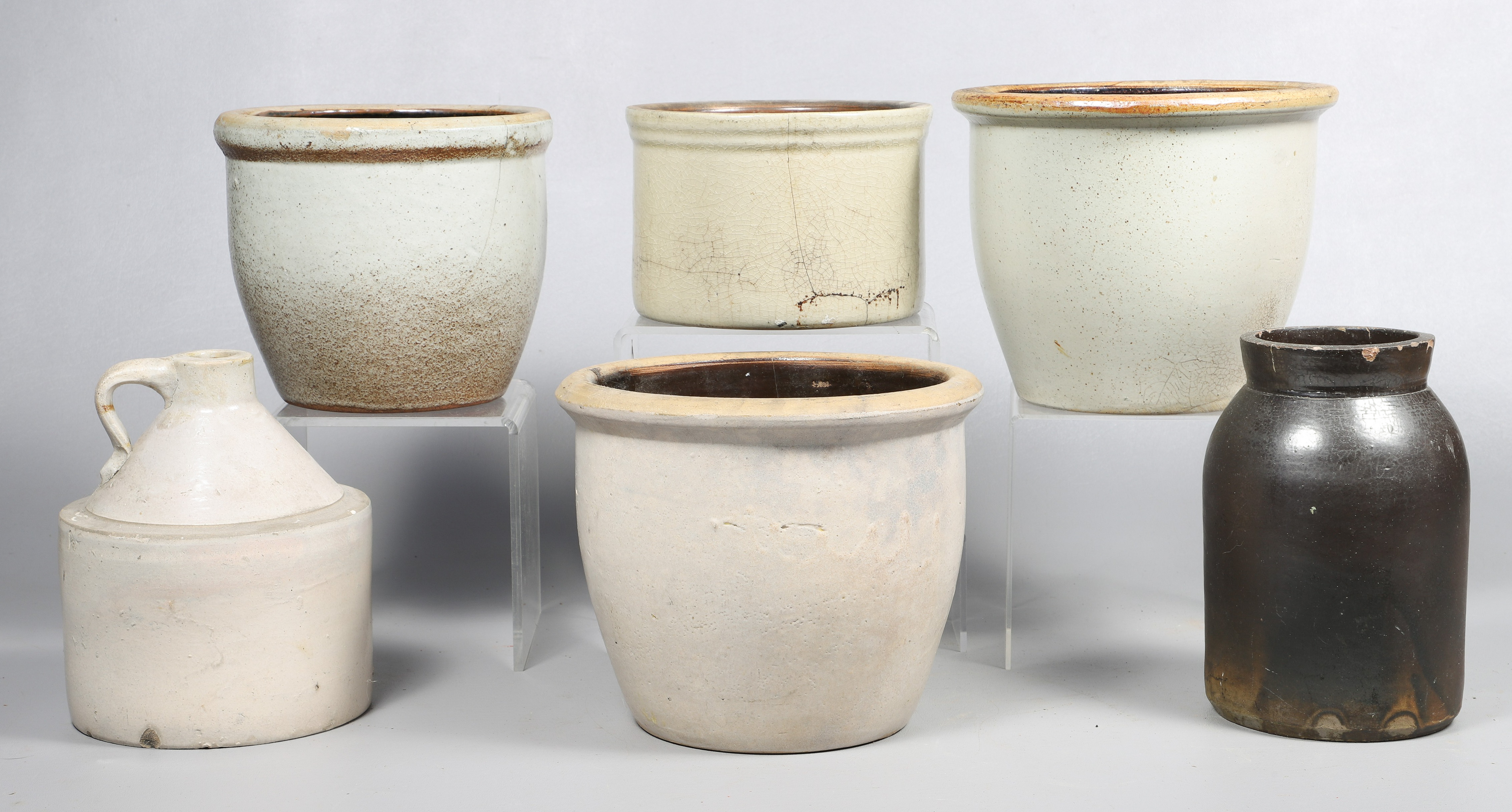(6) Stoneware jugs, jars and crocks