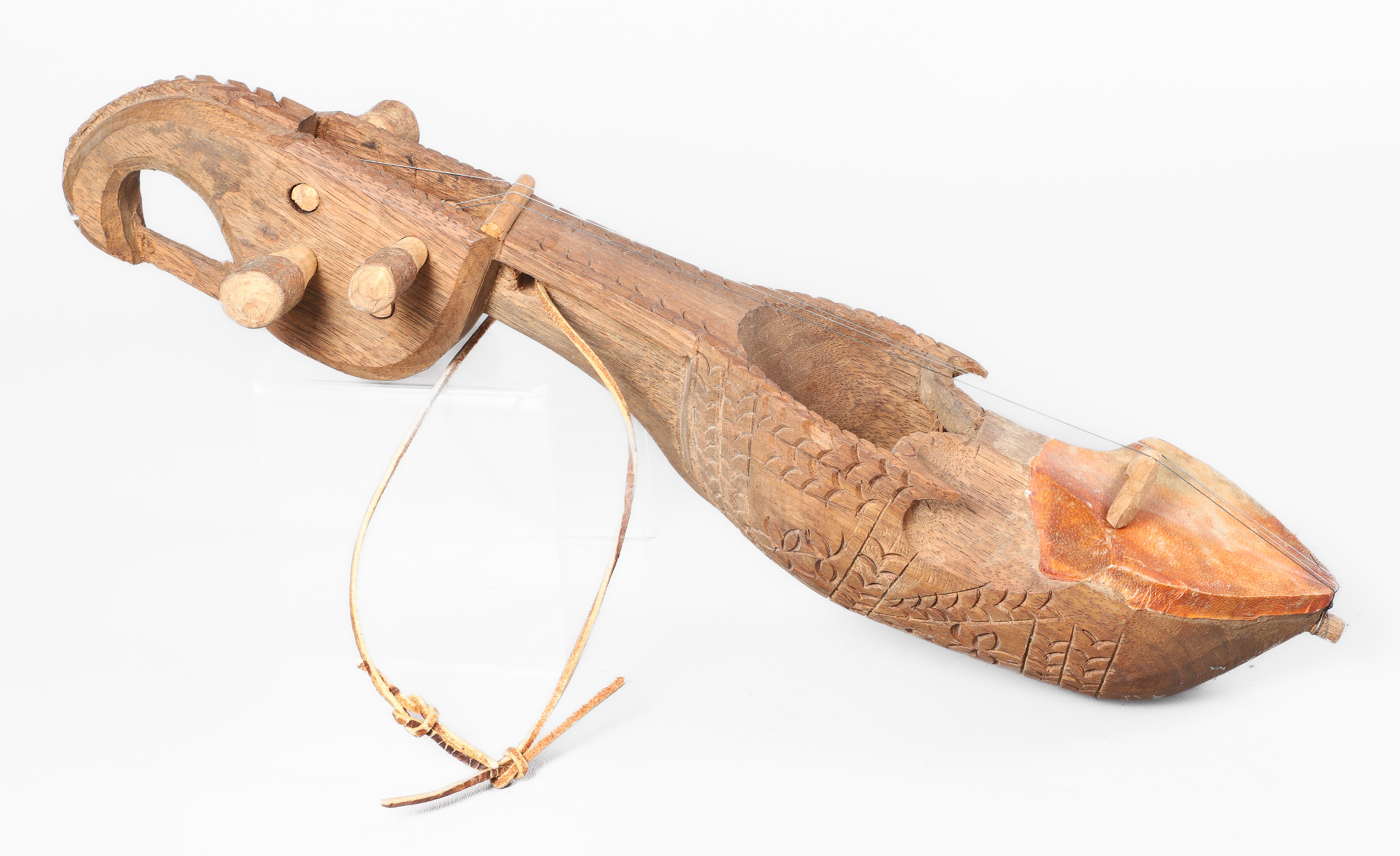 Carved wood Sarangi musical instrument,