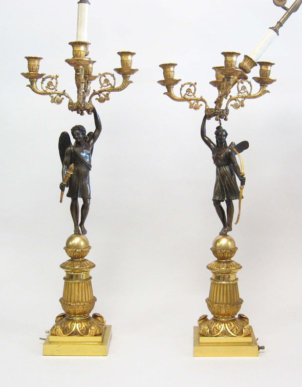 Pair of Empire style gilt and patinated