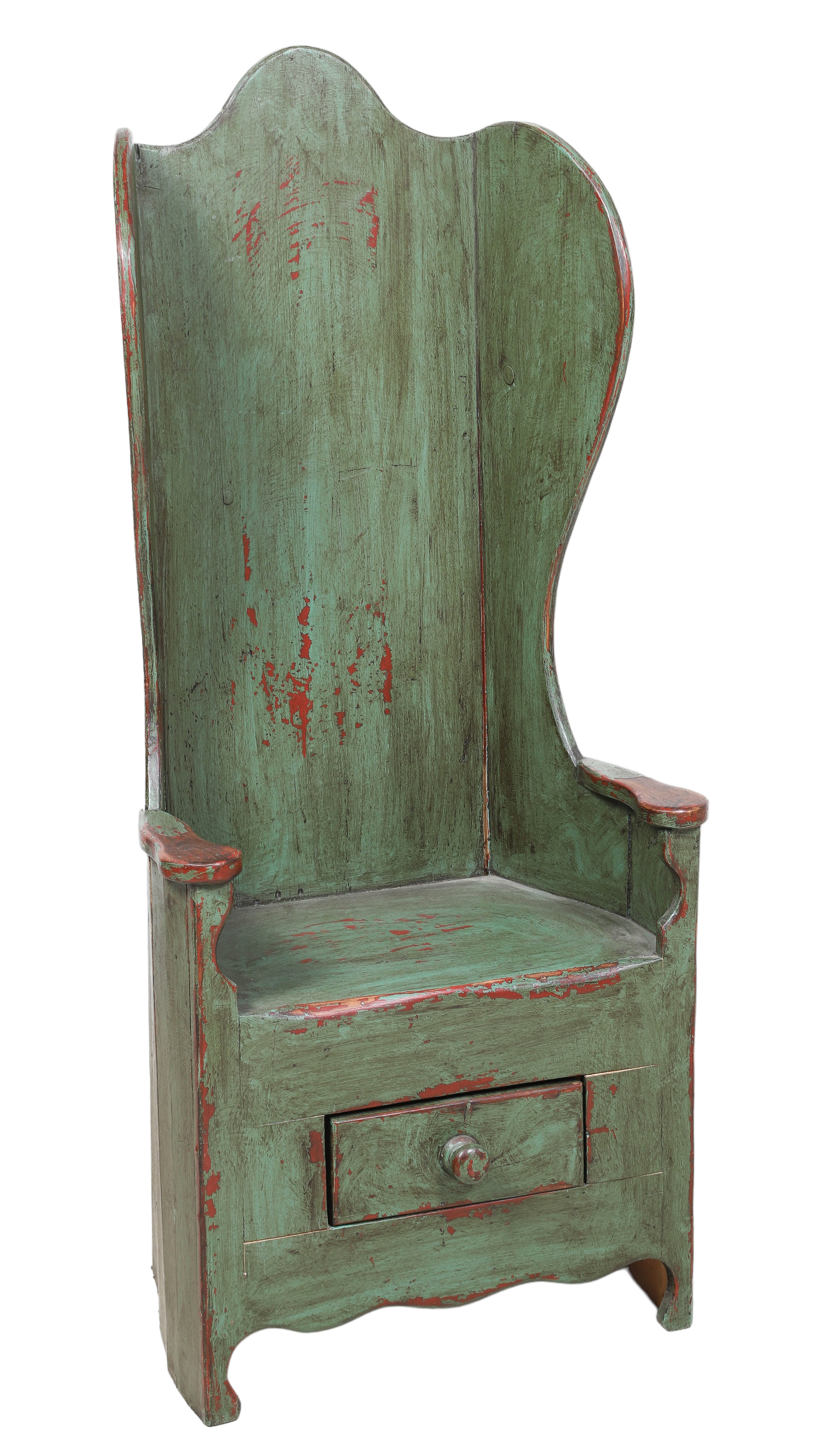 Paint decorated wingback hall bench,