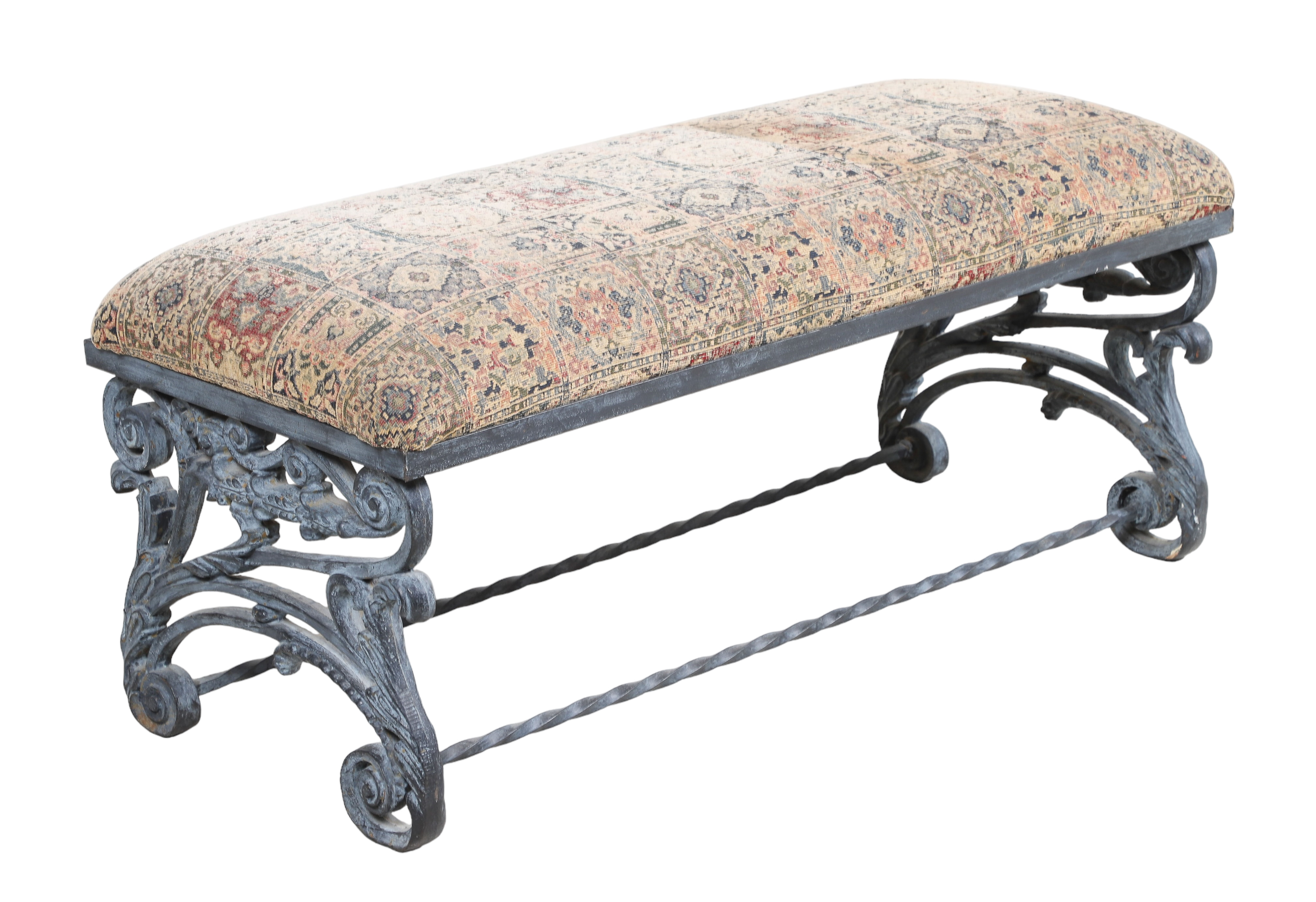 Iron upholstered bench floral 2e1a2f