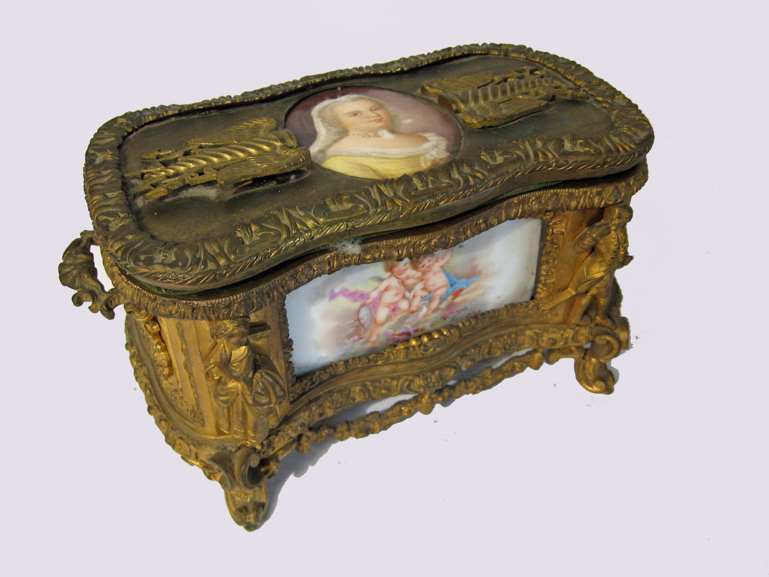 French gilt-bronze and porcelain inset