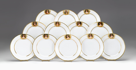 Set of twelve Vienna jeweled porcelain