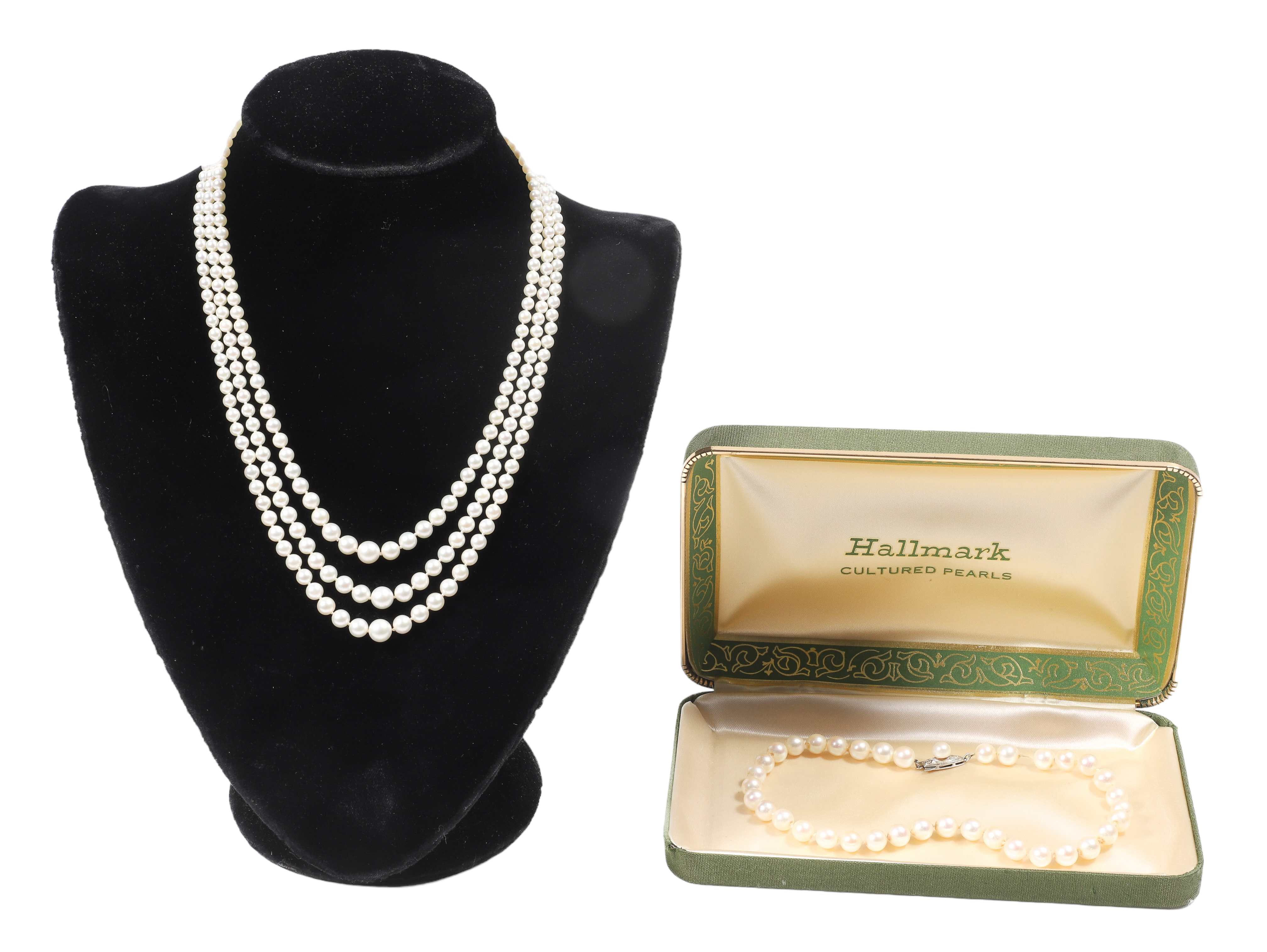 (2) 14K White gold and pearl necklaces
