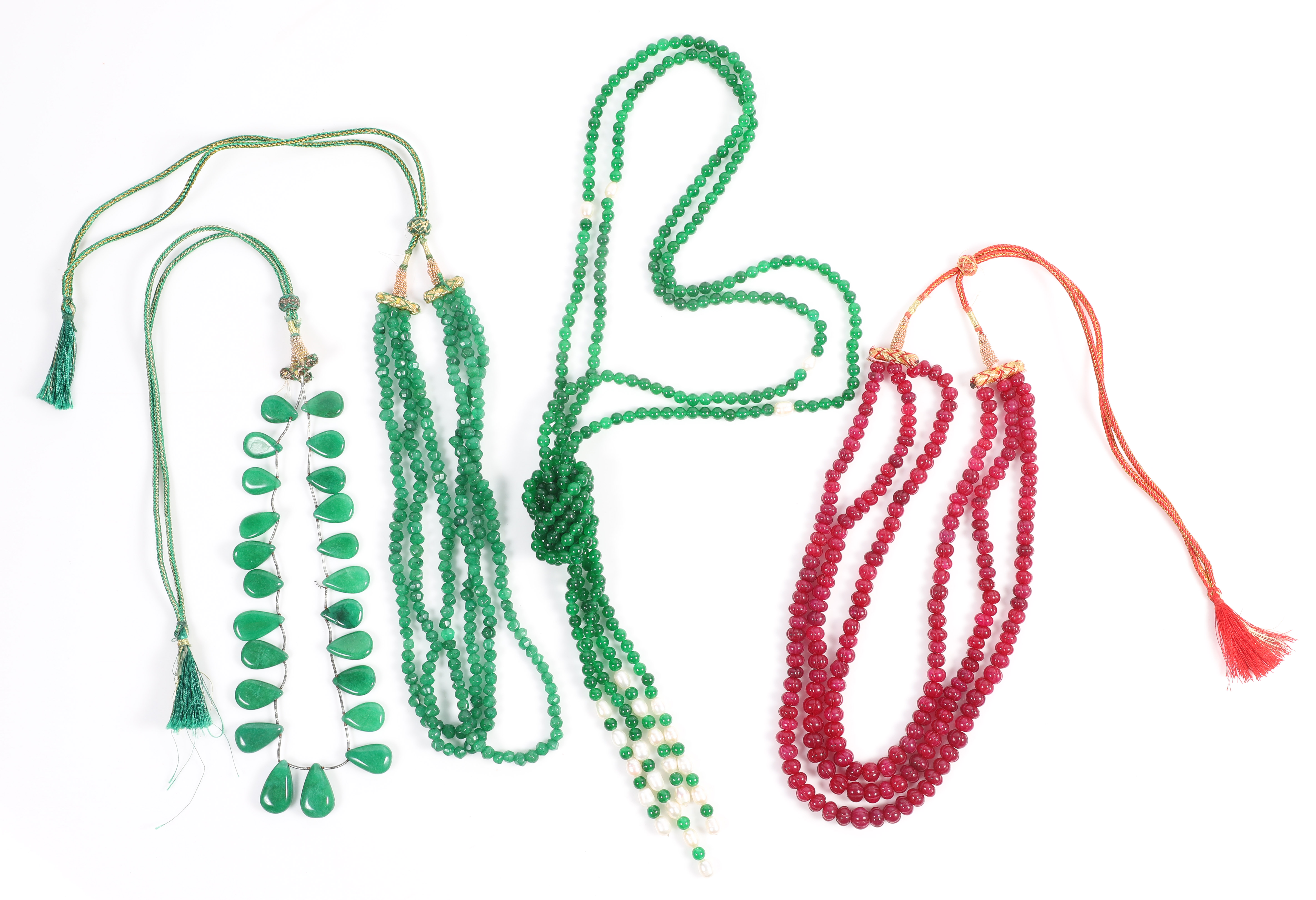 (4) Ruby, green stone and pearl