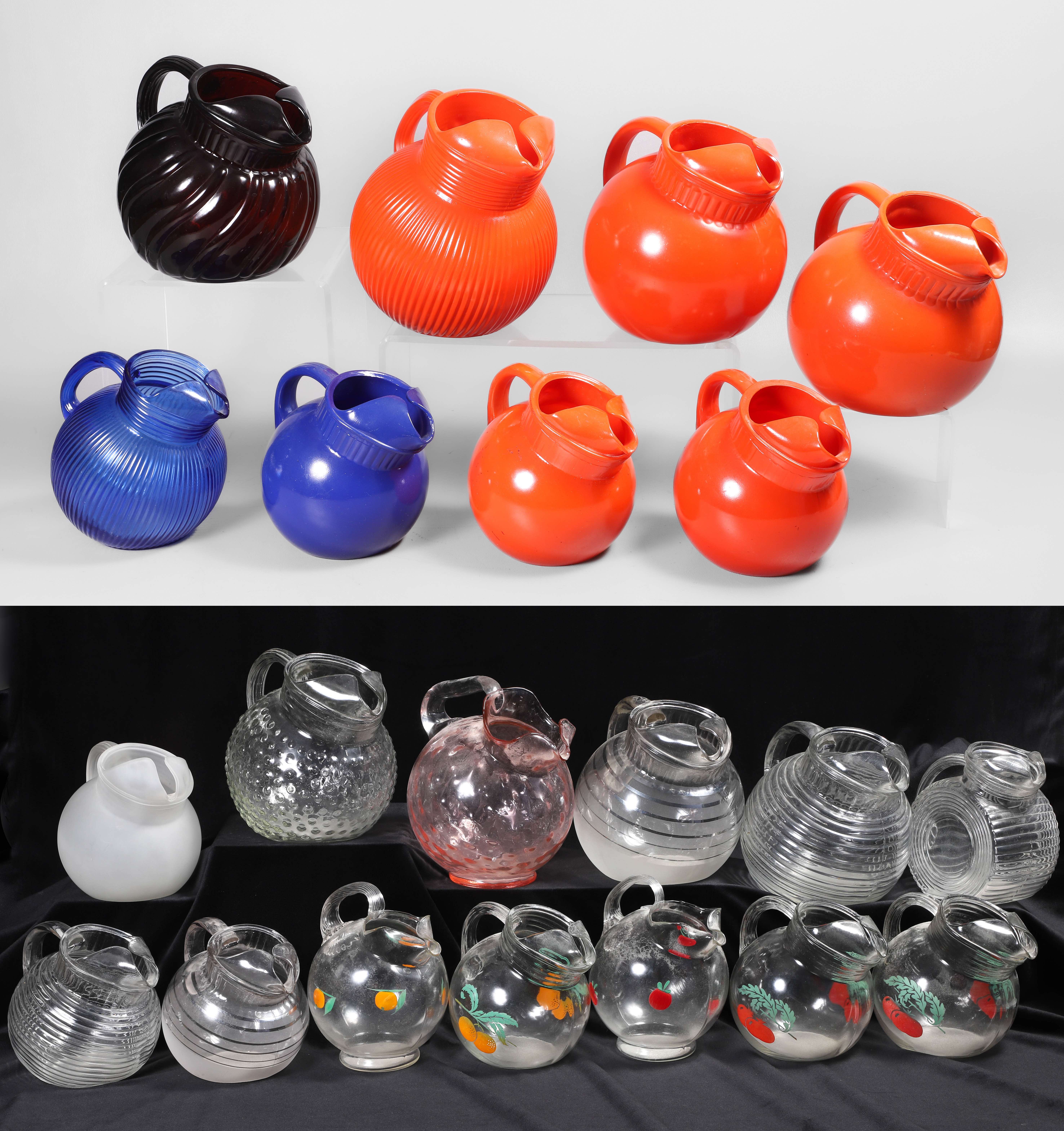 (15)+ Glass ball pitchers, various