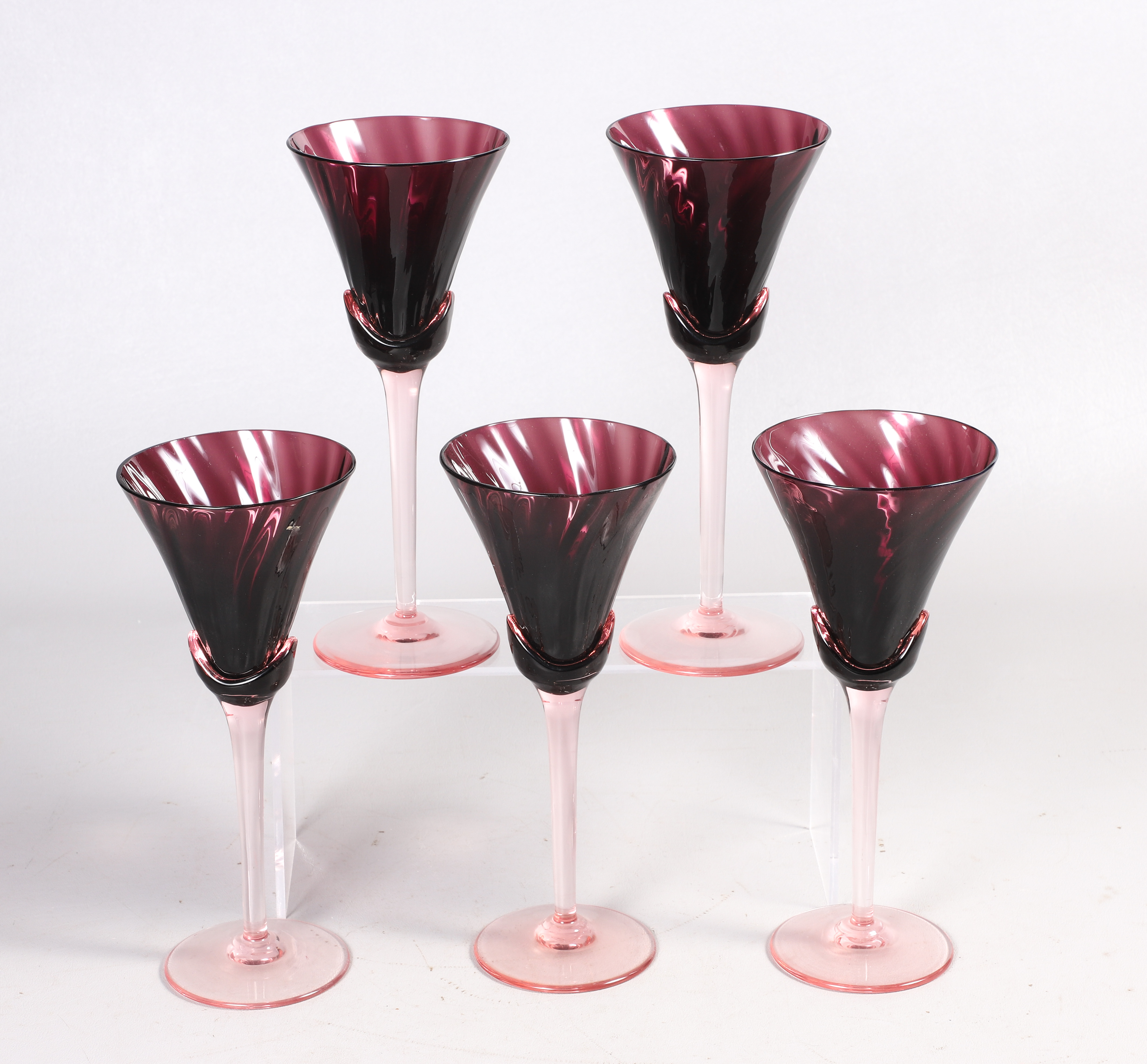 (5) Mikasa blossom plum wine glasses,