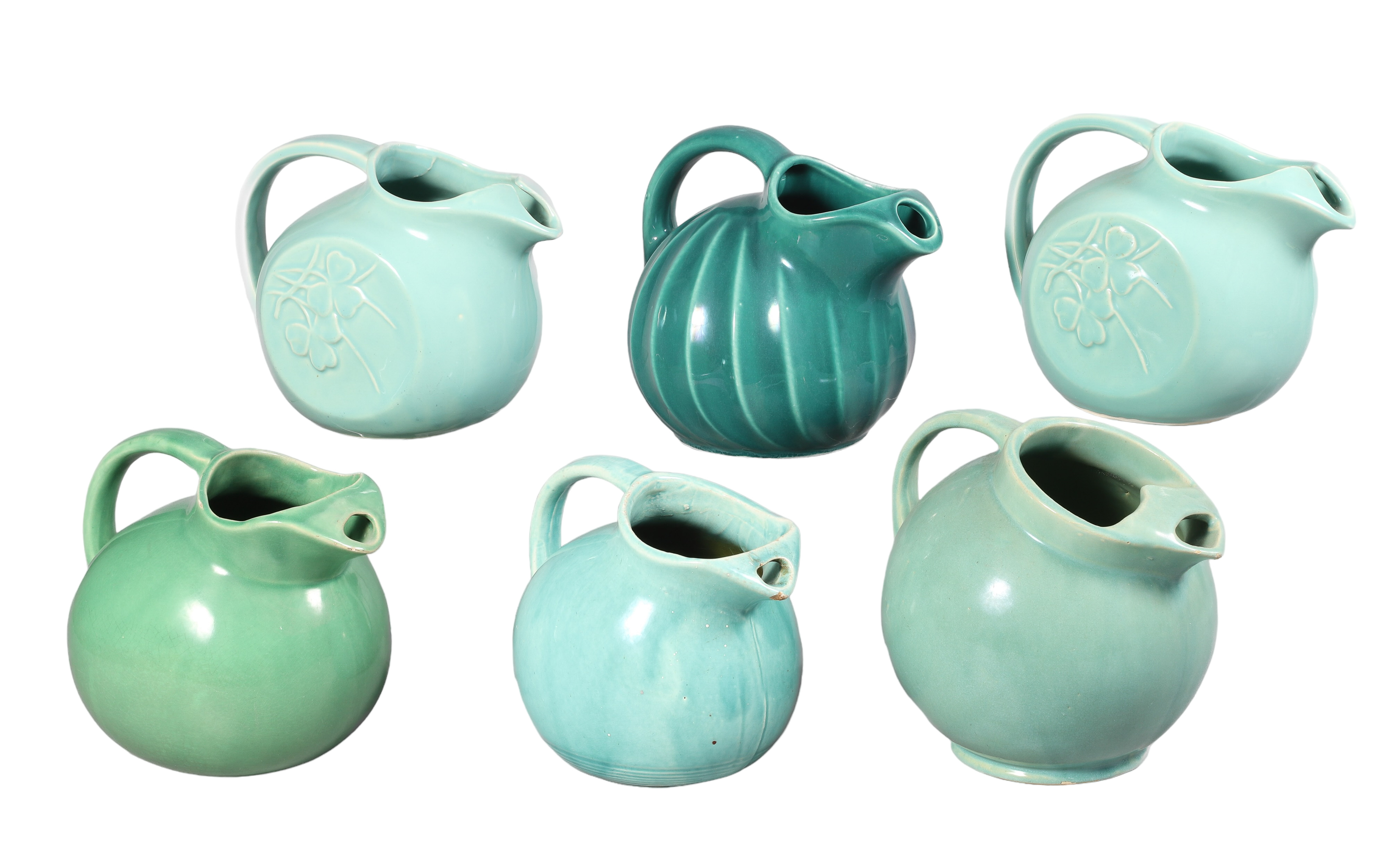  6 Blue green pottery pitchers 2e1a8f