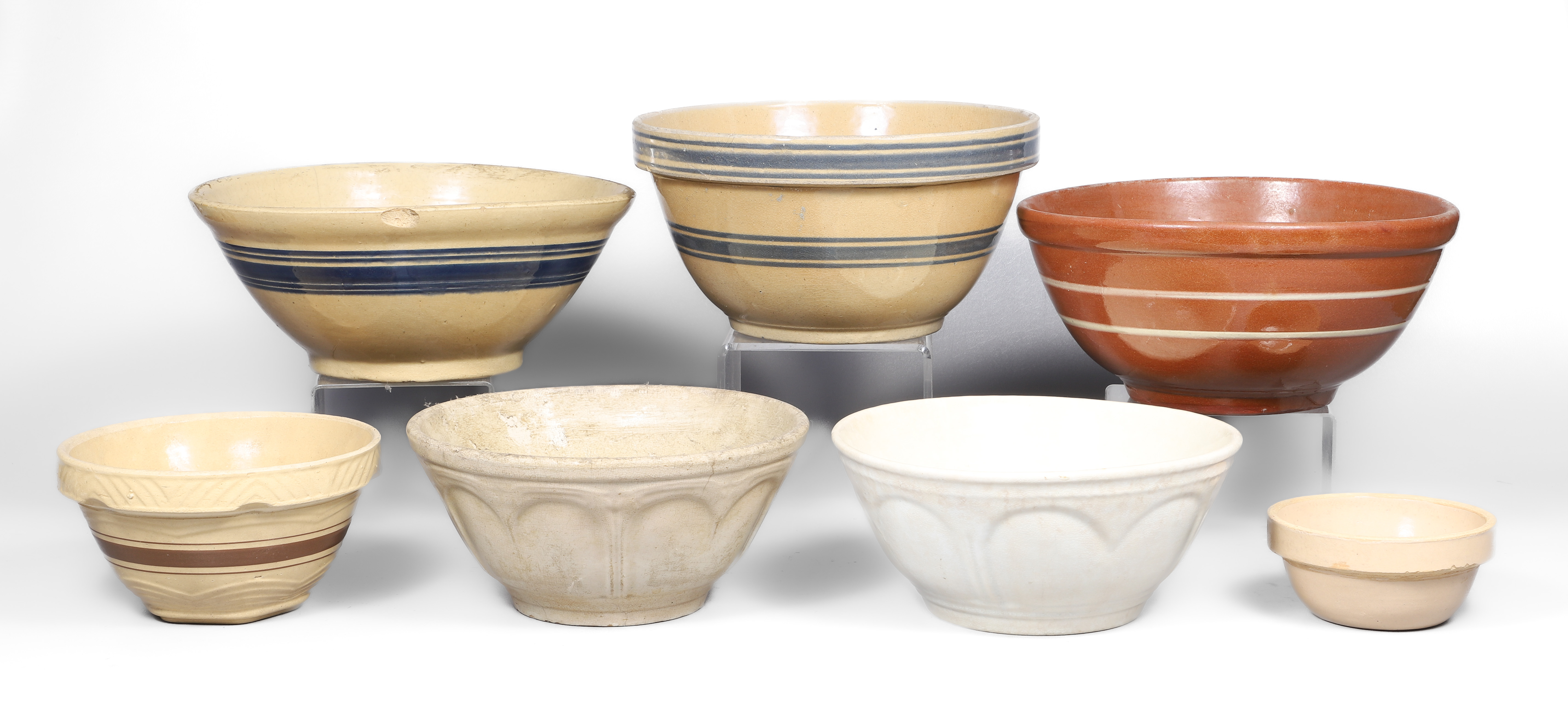 (7) Stoneware mixing bowls, 5-5/8 dia,