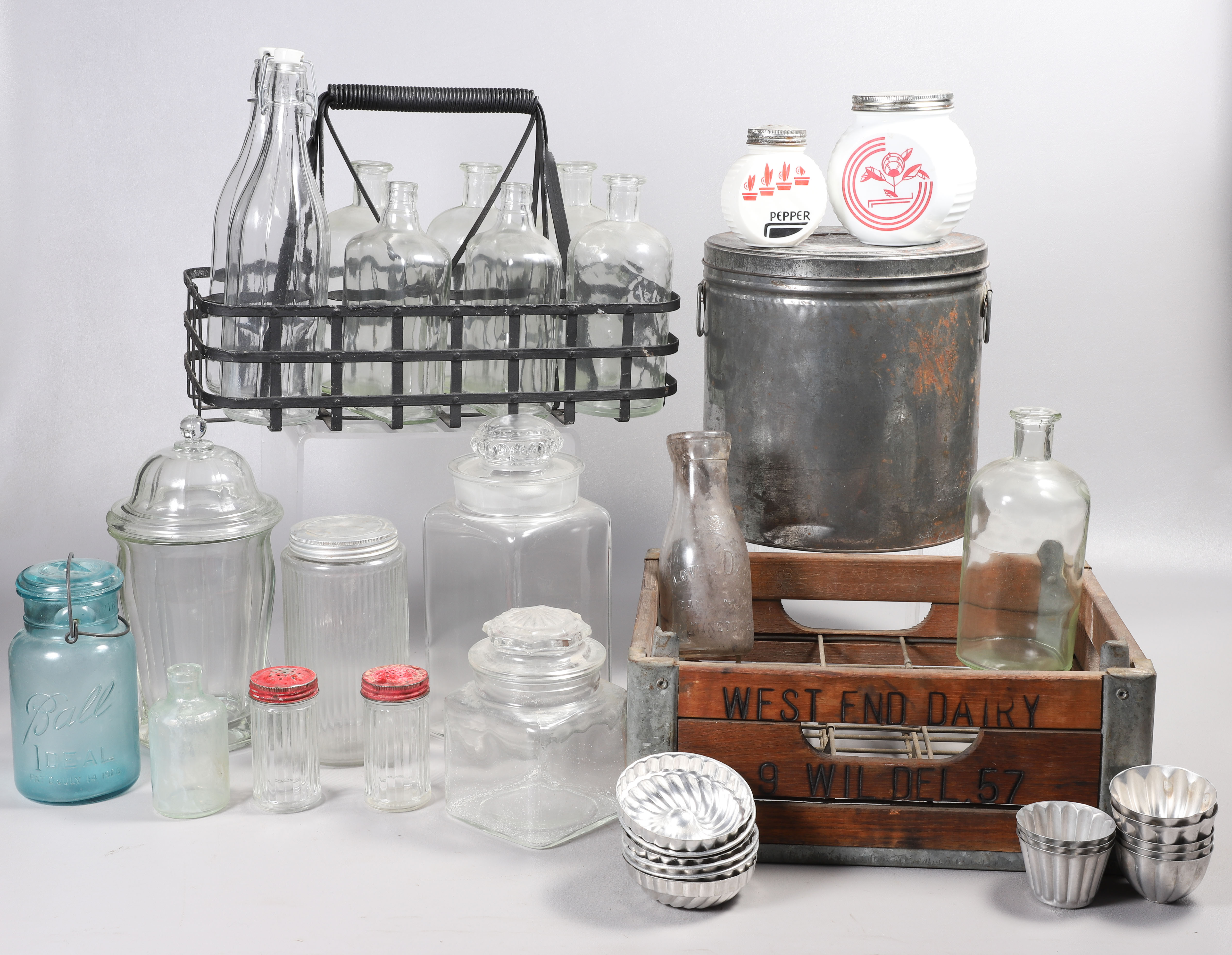 Glass Bottles, kitchen items, canisters