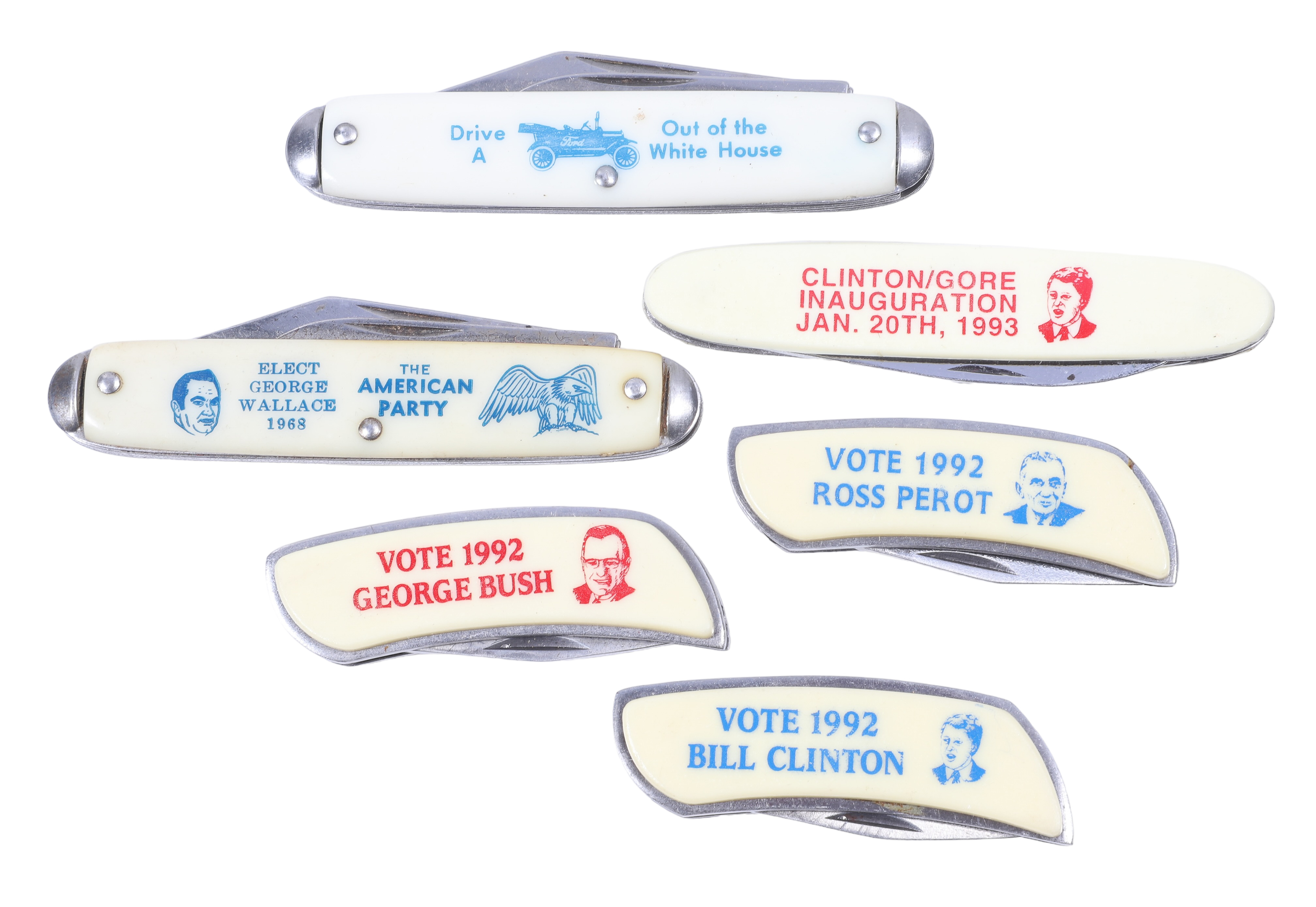 (6) Political pocket knives, c/o