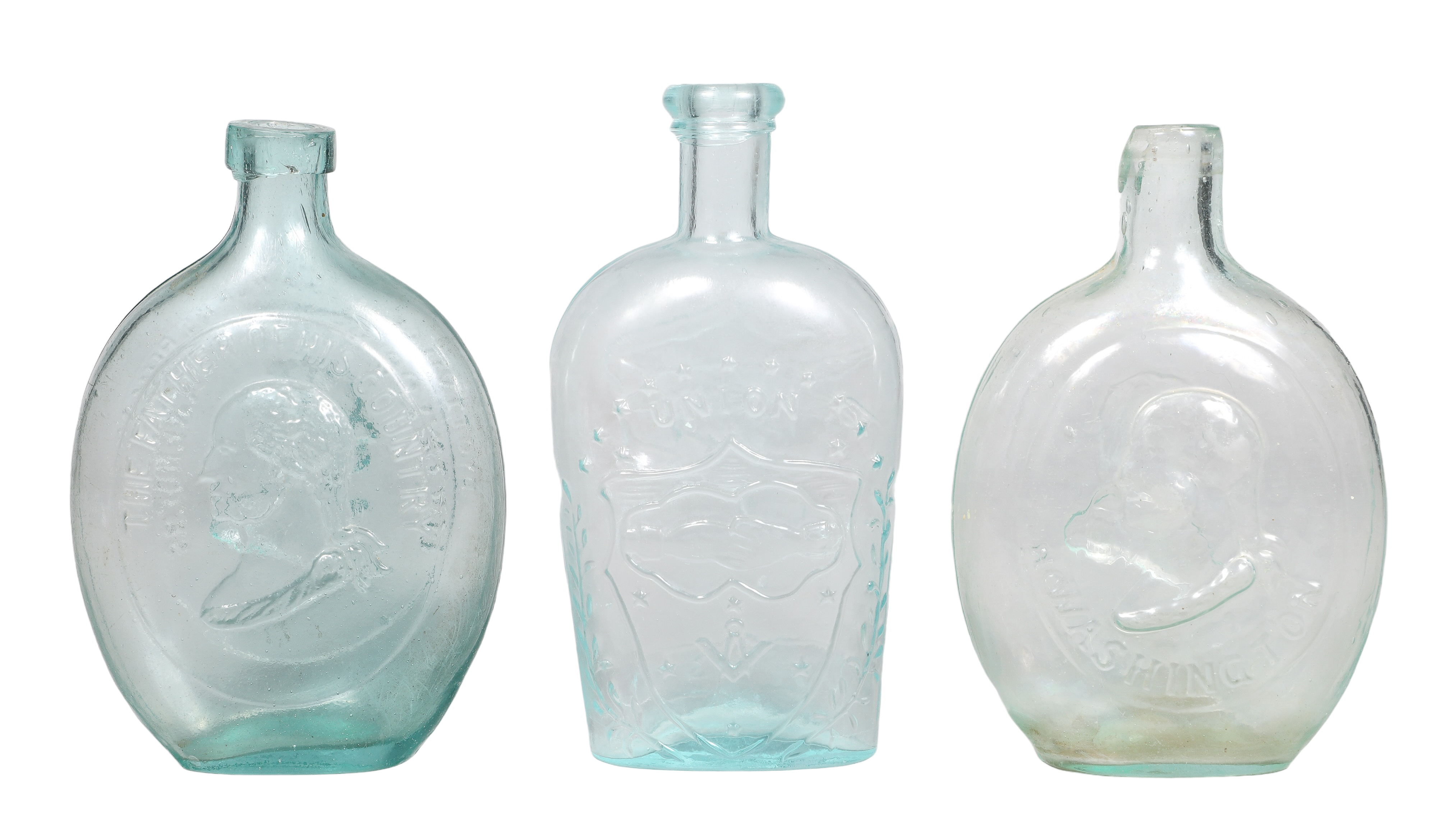  3 Mold blown glass flask bottles 2e1b23