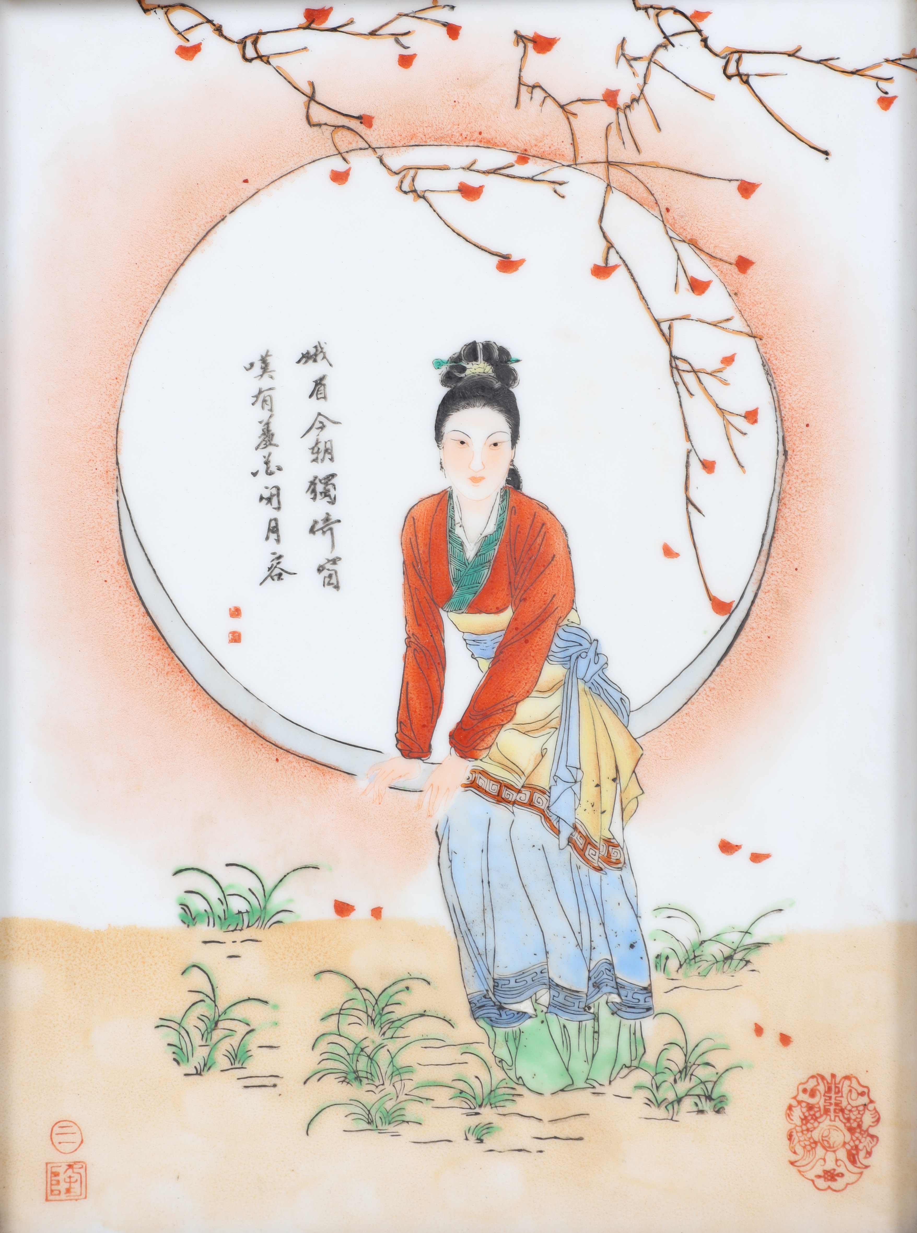 Chinese porcelain plaque, woman