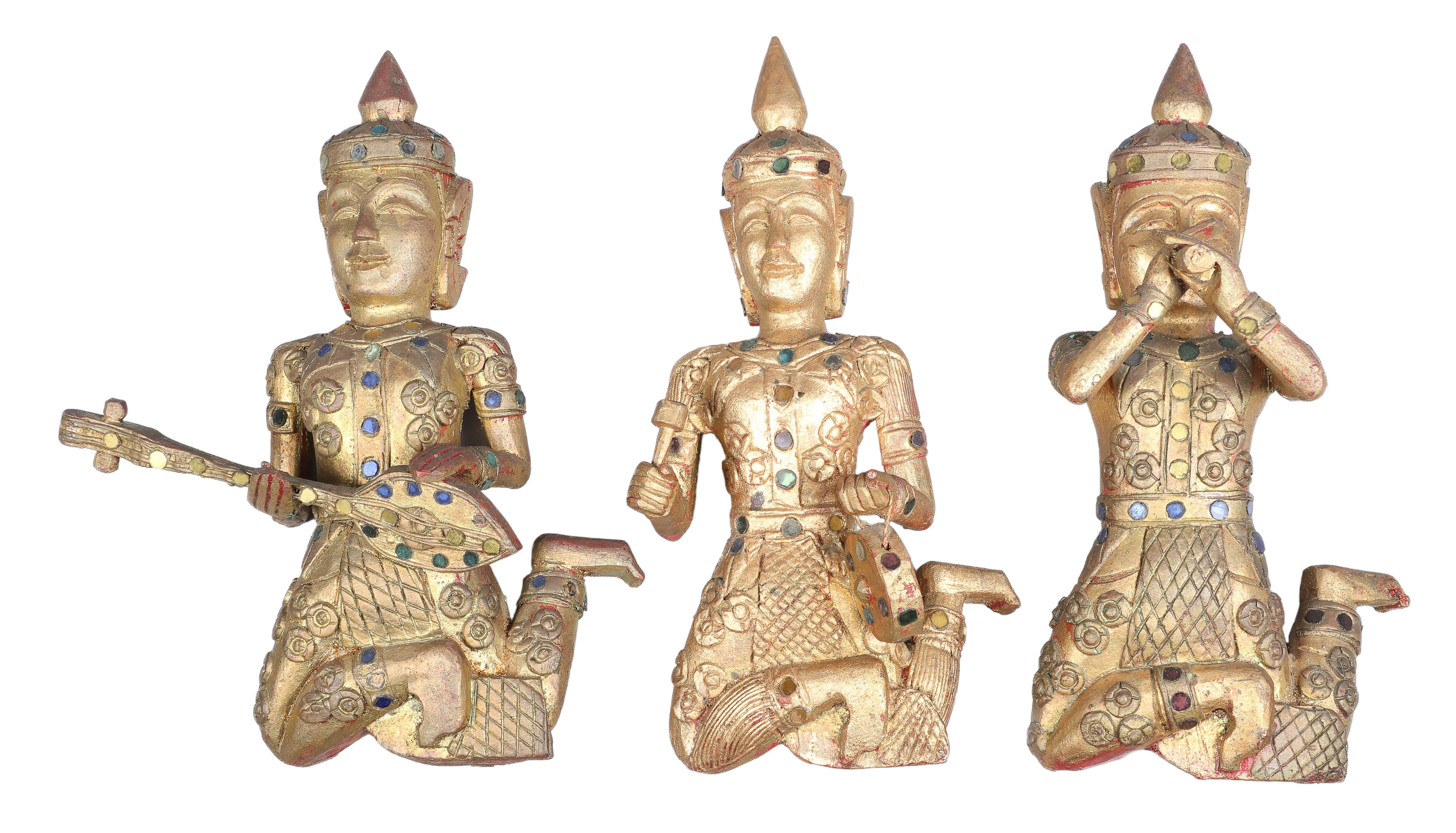 (3) Thai Siamese musician figural