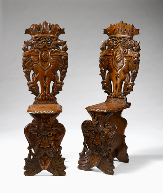 Pair of Baroque style Italian carved