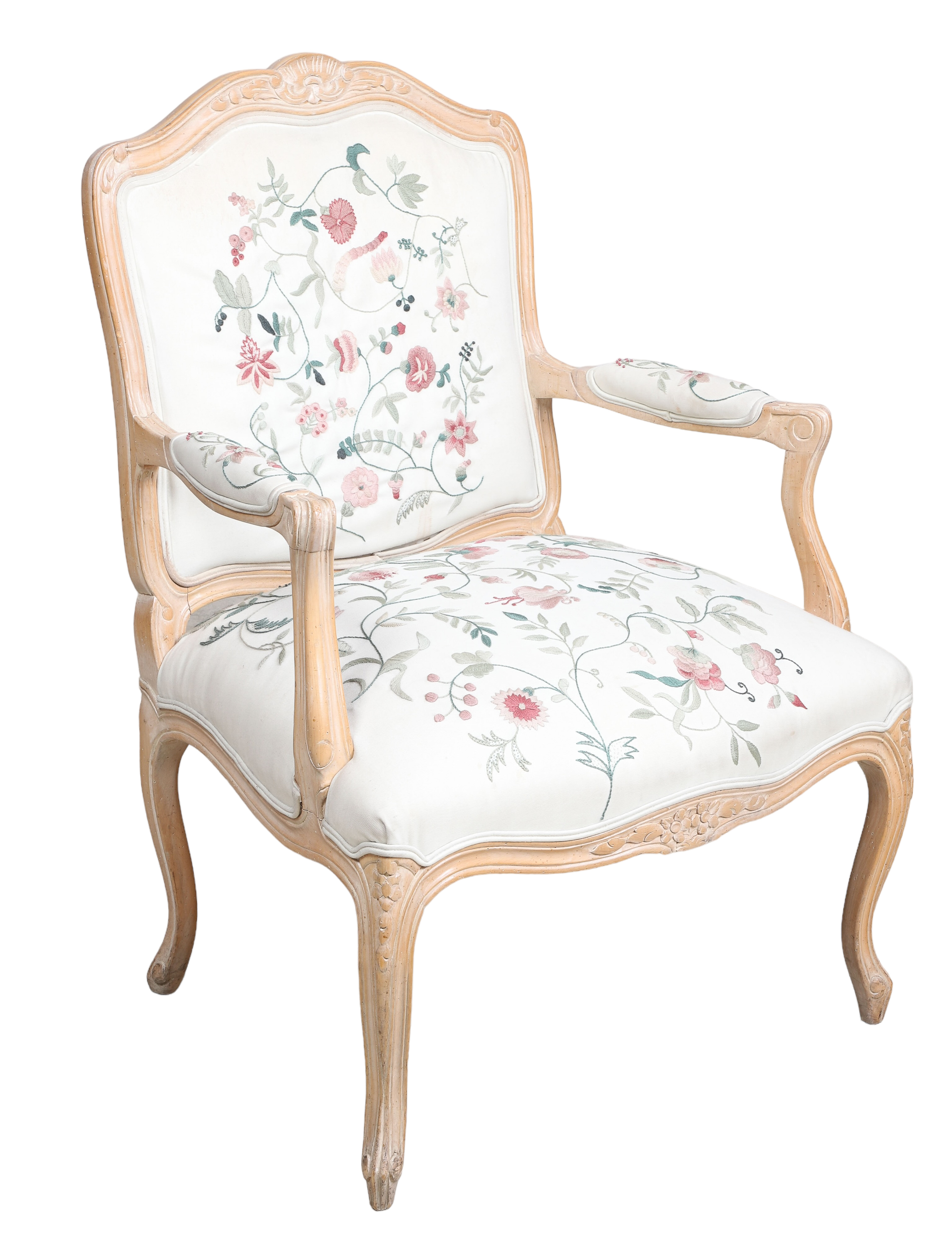 Louis XV Style Fauteuil with Embroidered 2e1b9a