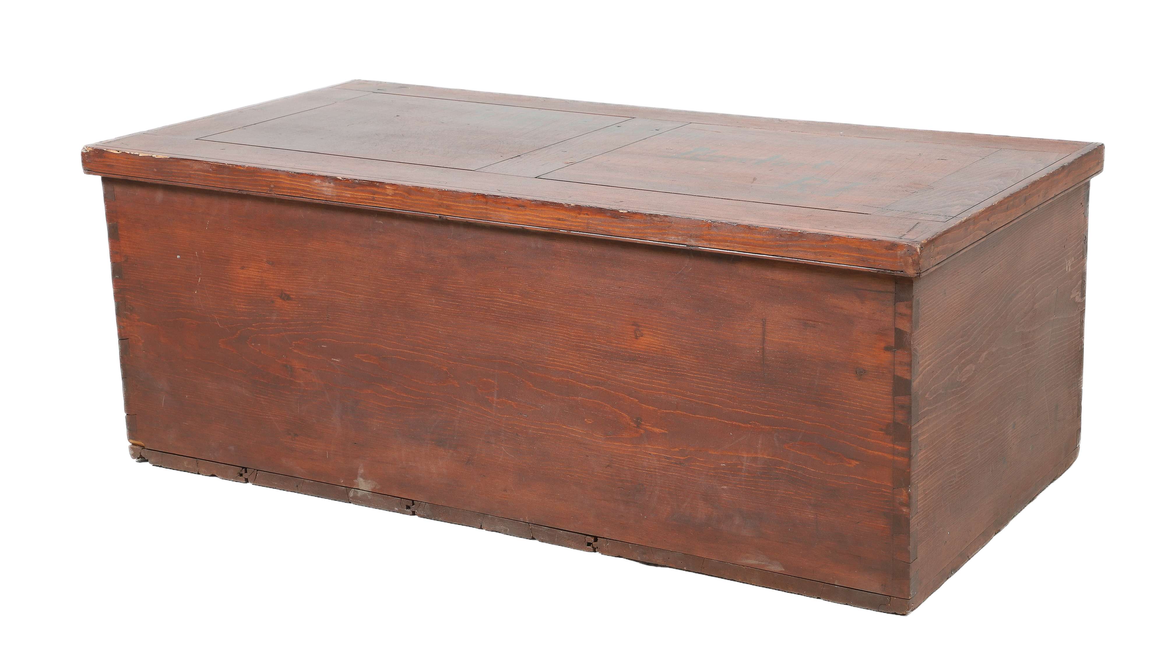 Softwood dovetailed travel trunk,
