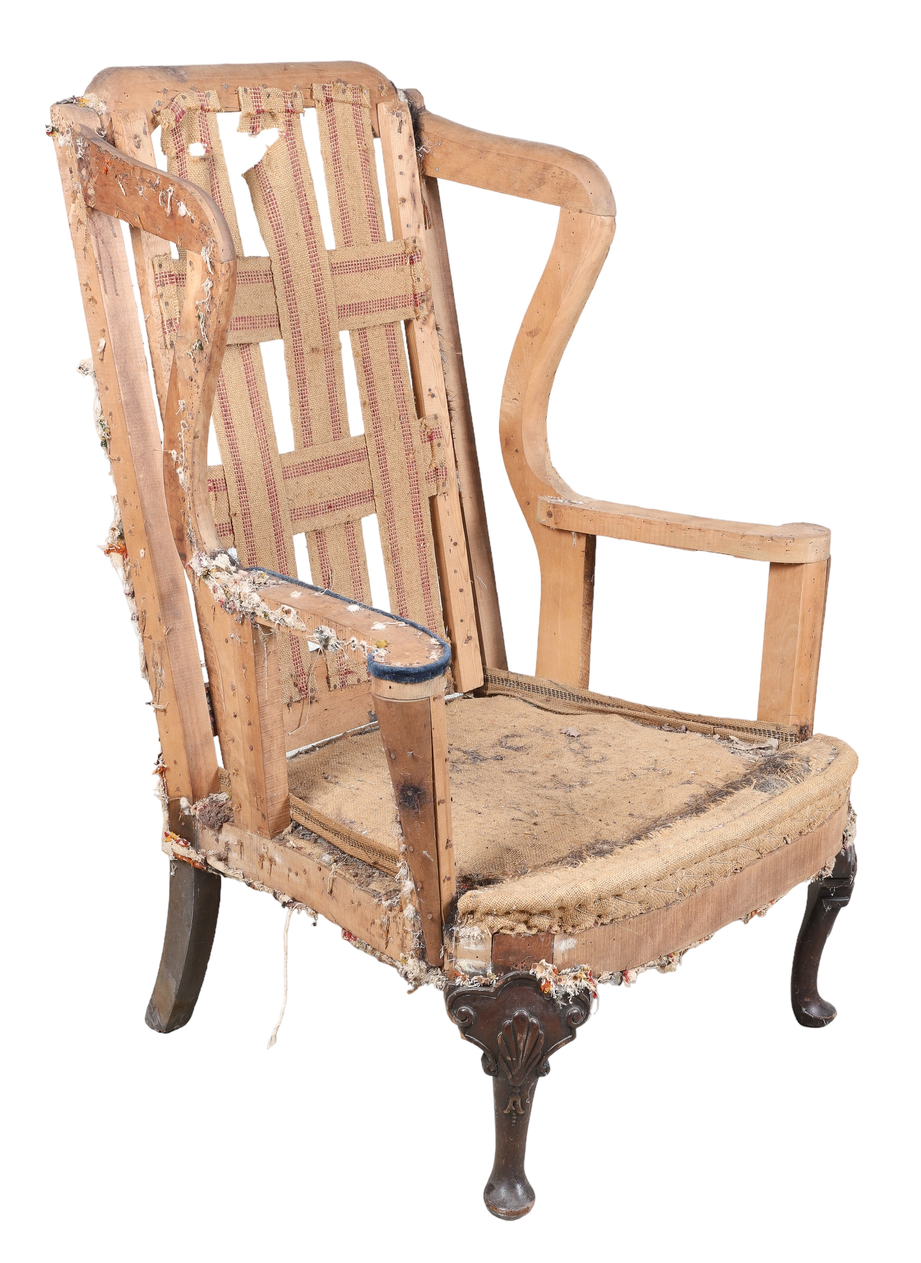 Queen Anne style wing chair frame,