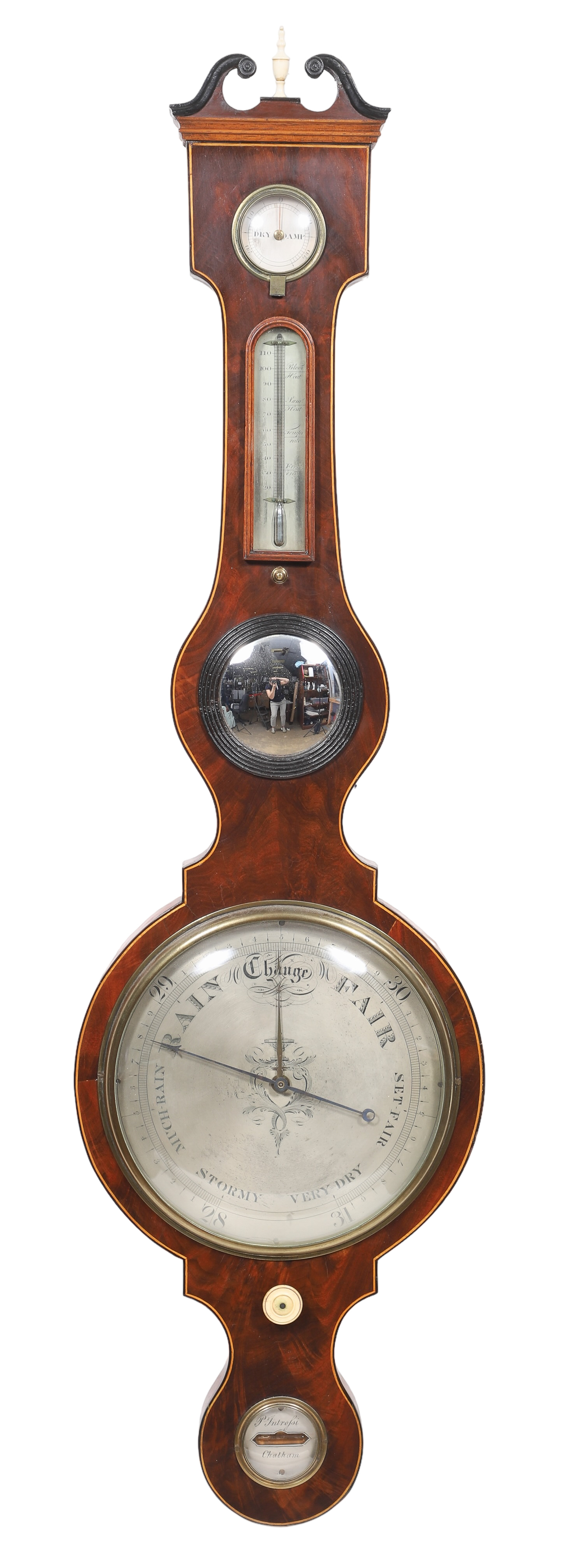 Inlaid Mahogany banjo barometer, signed