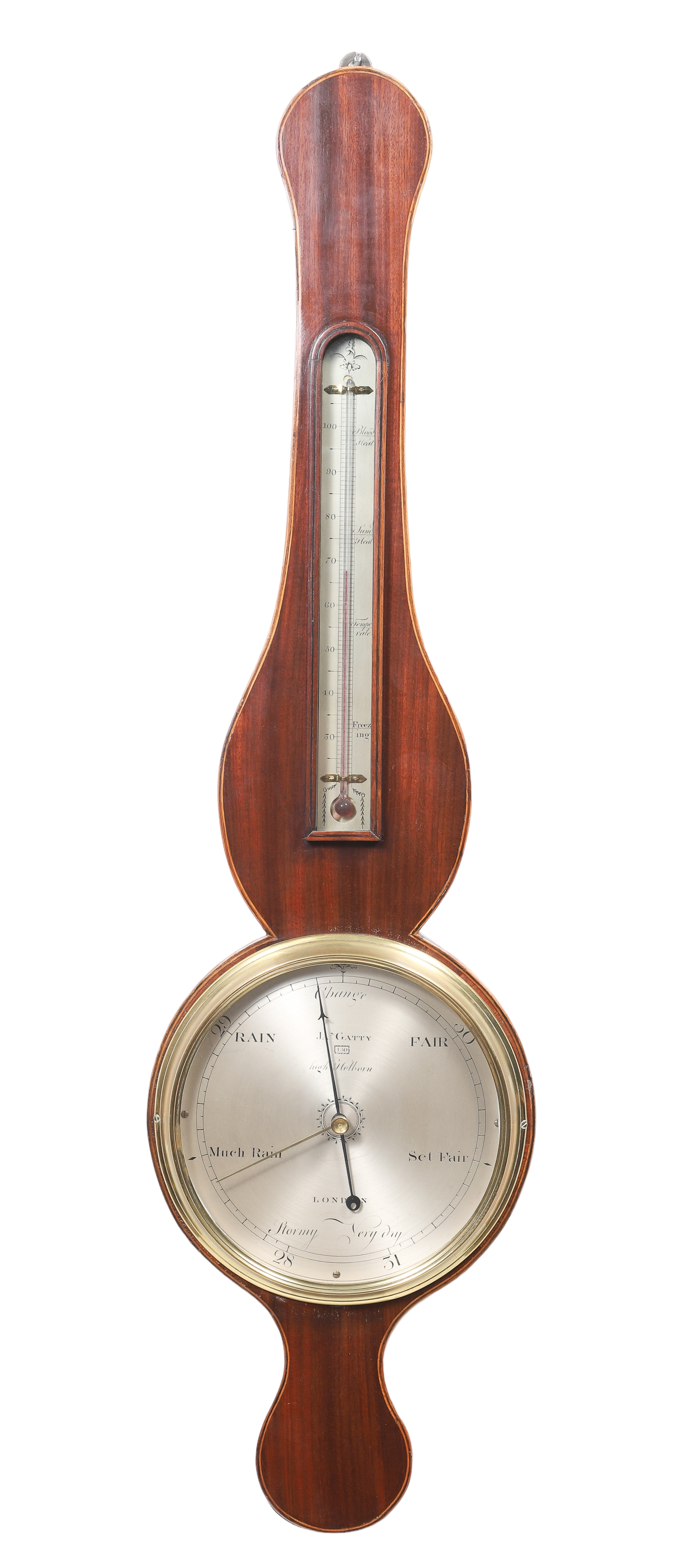 String inlaid mahogany barometer, signed
