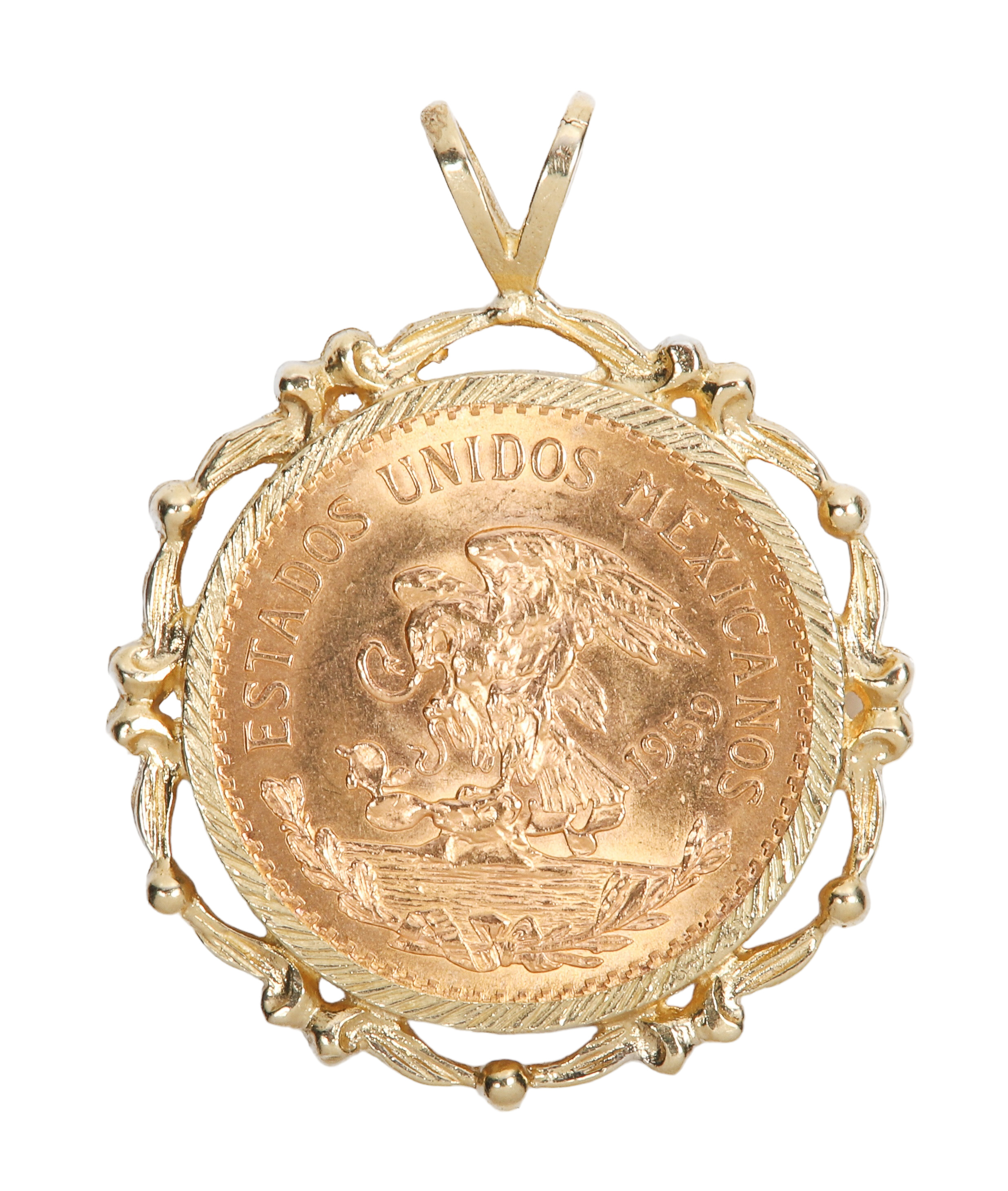 22K Gold 20 peso coin pendant  2e1c38