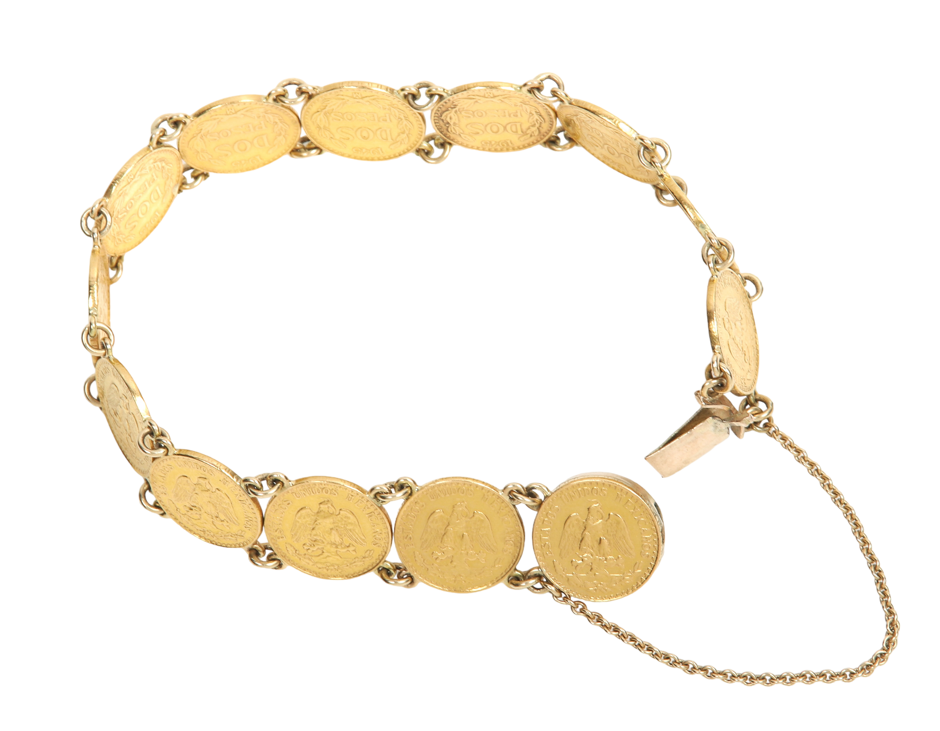 1945 Gold 2 Peso link bracelet, (13)