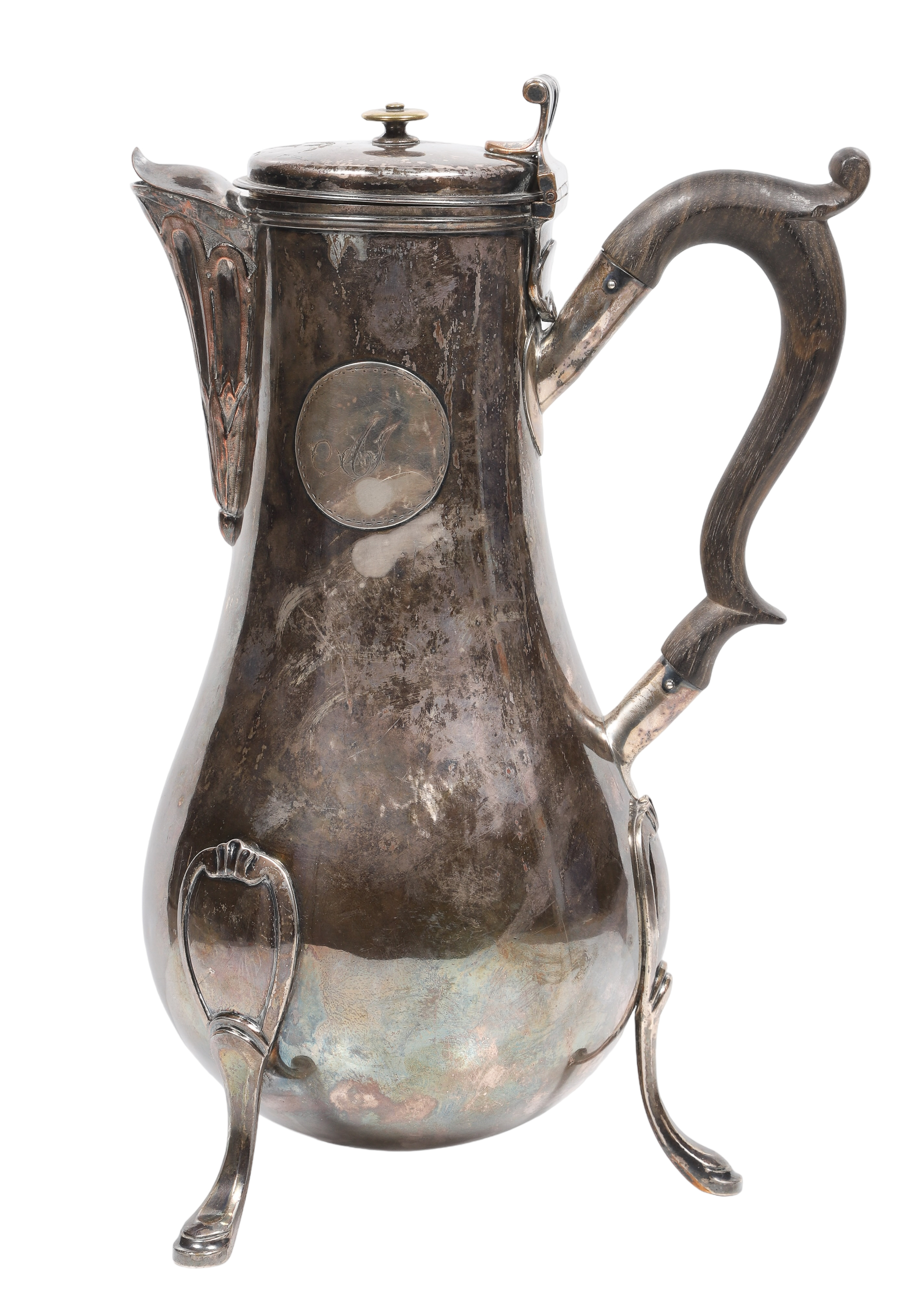 A silverplated 18th C coffee pot,