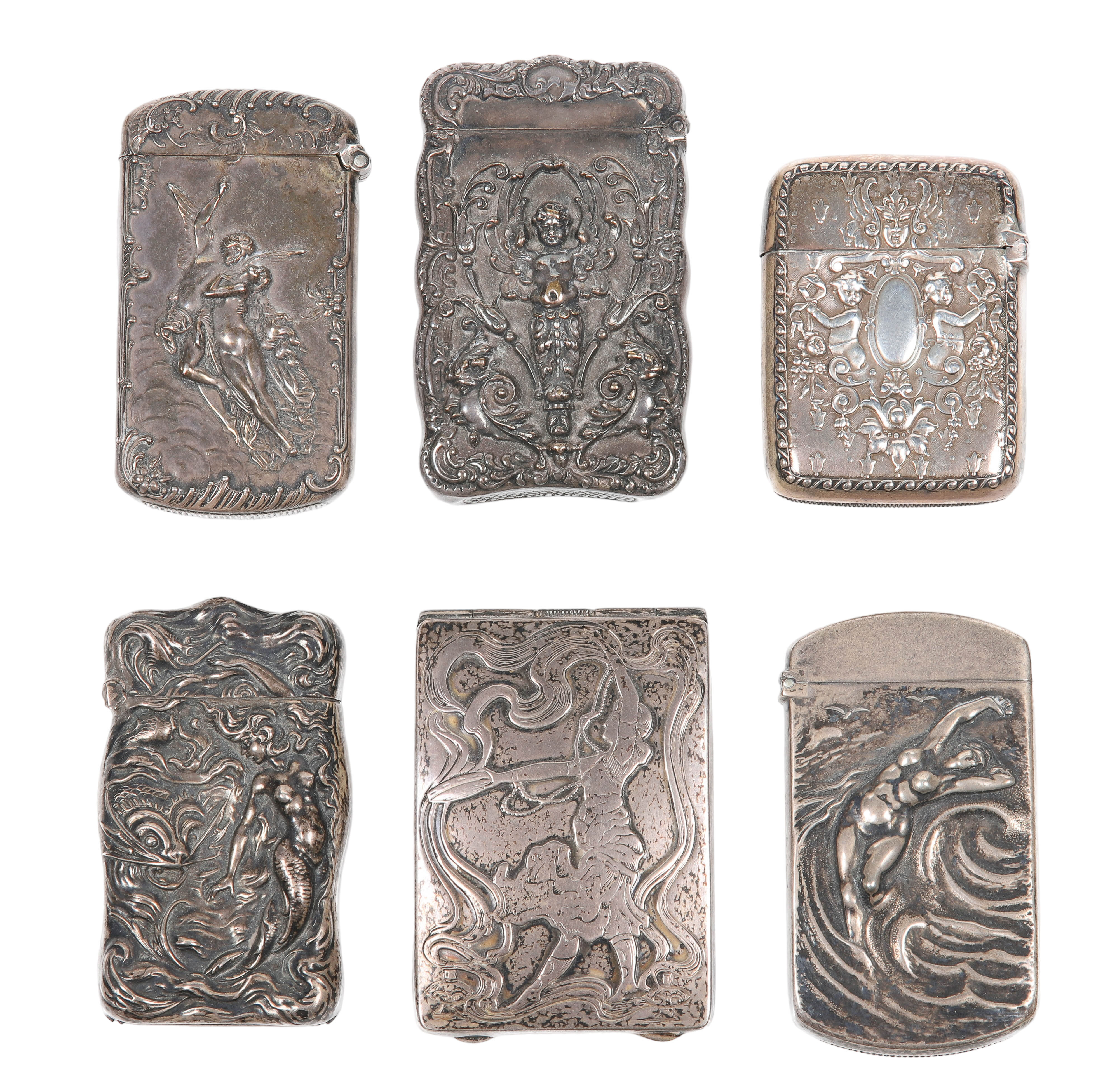 (6) Sterling repousse match cases