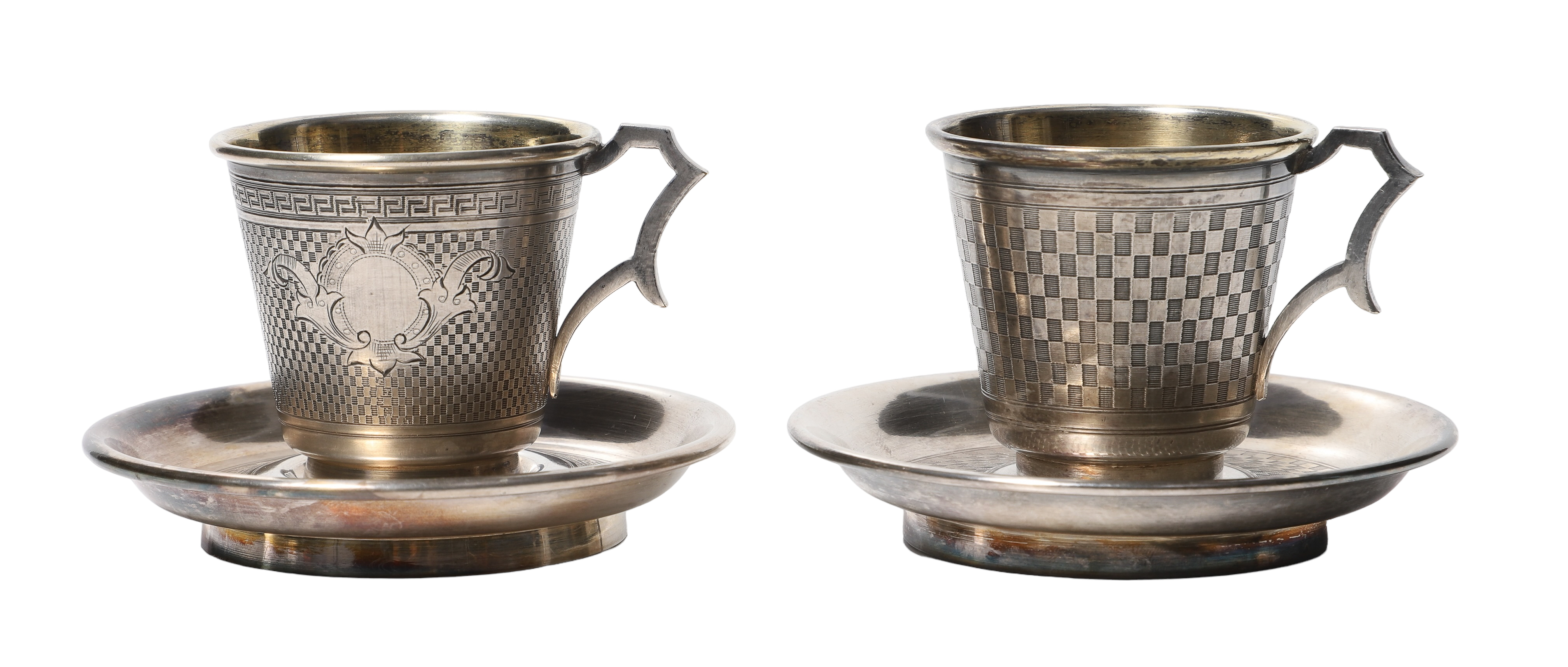 (2) Warszawa silverplate teacups