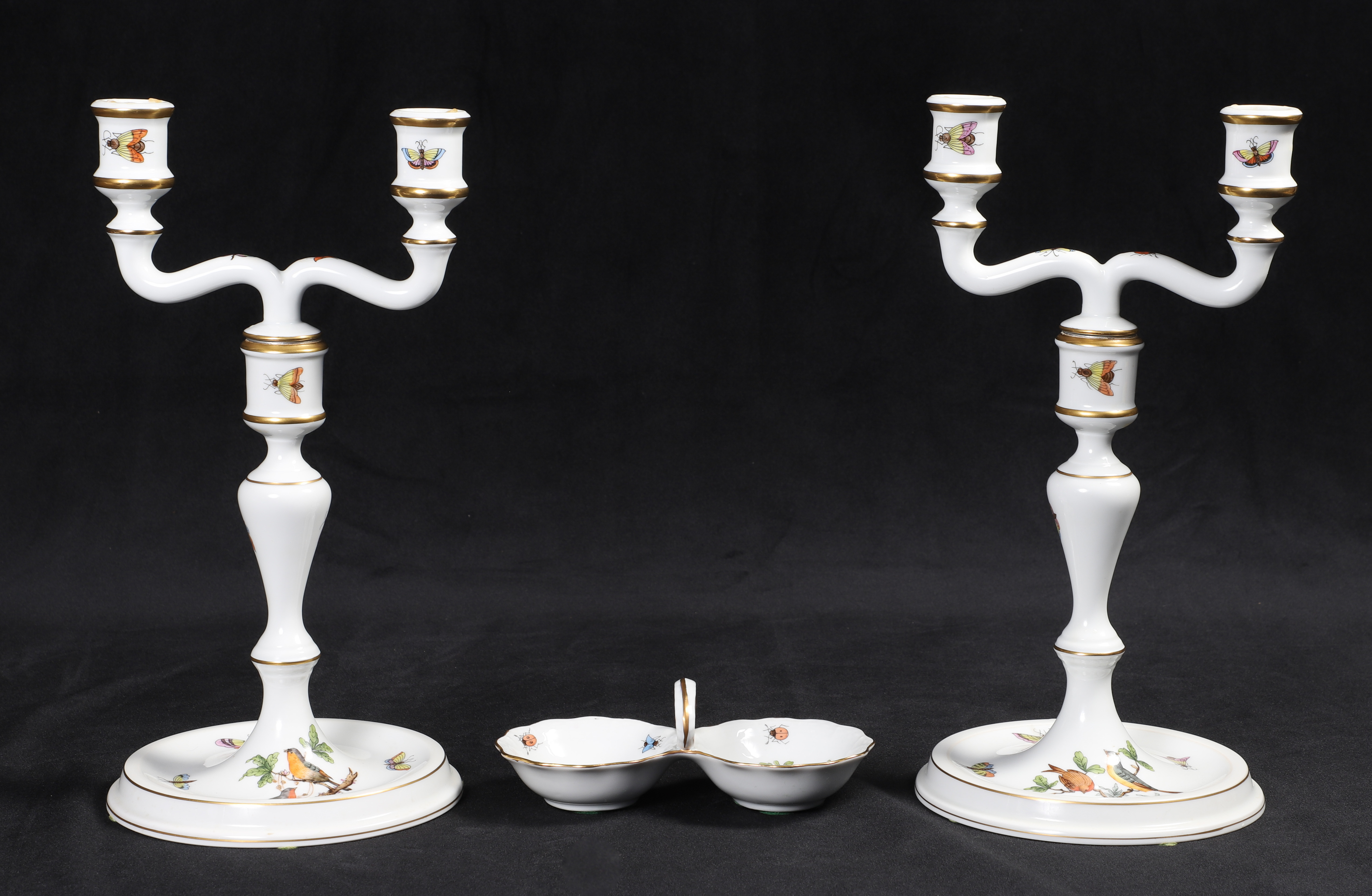 Herend Rothschild Bird 2-Light Candelabra